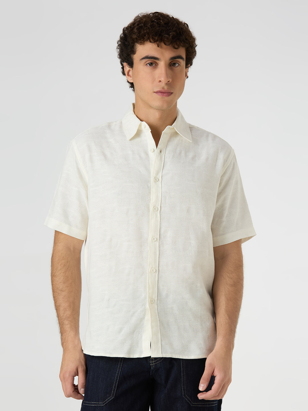 Zulu Half-Sleeves Textured Shirt - White