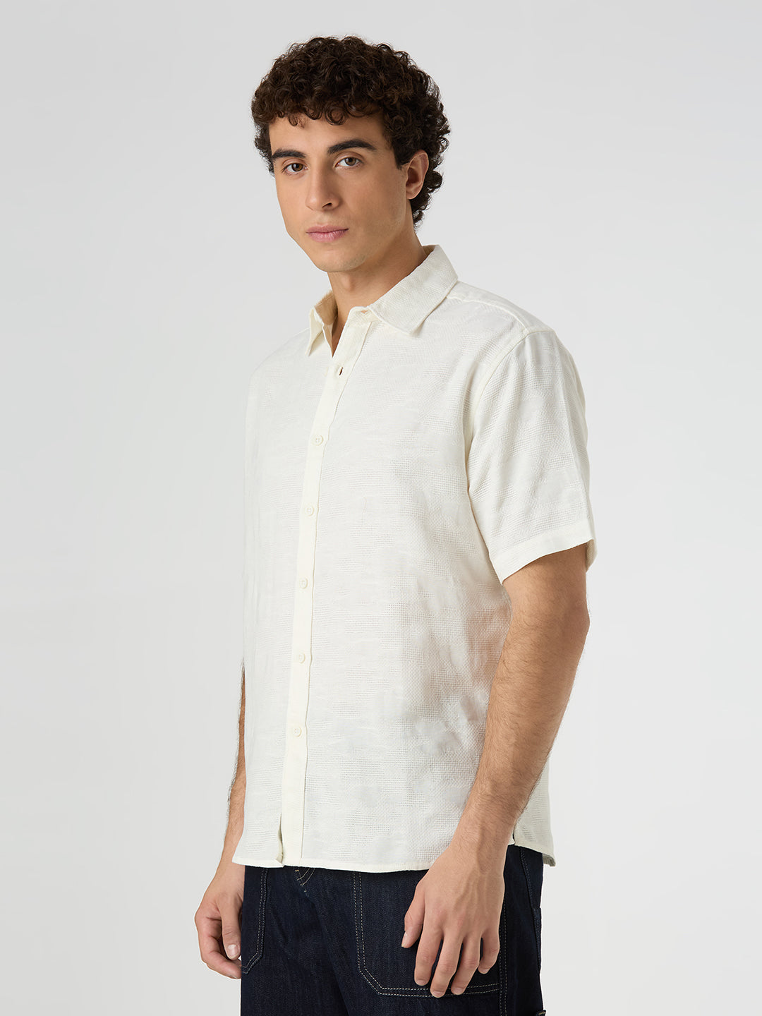 Zulu Half-Sleeves Textured Shirt - White