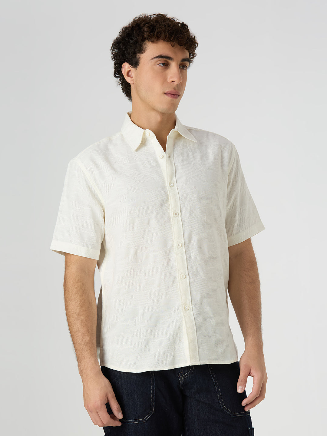 Zulu Half-Sleeves Textured Shirt - White