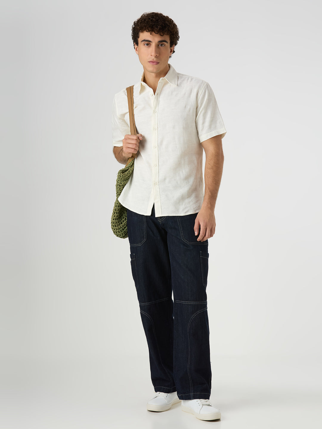 Zulu Half-Sleeves Textured Shirt - White