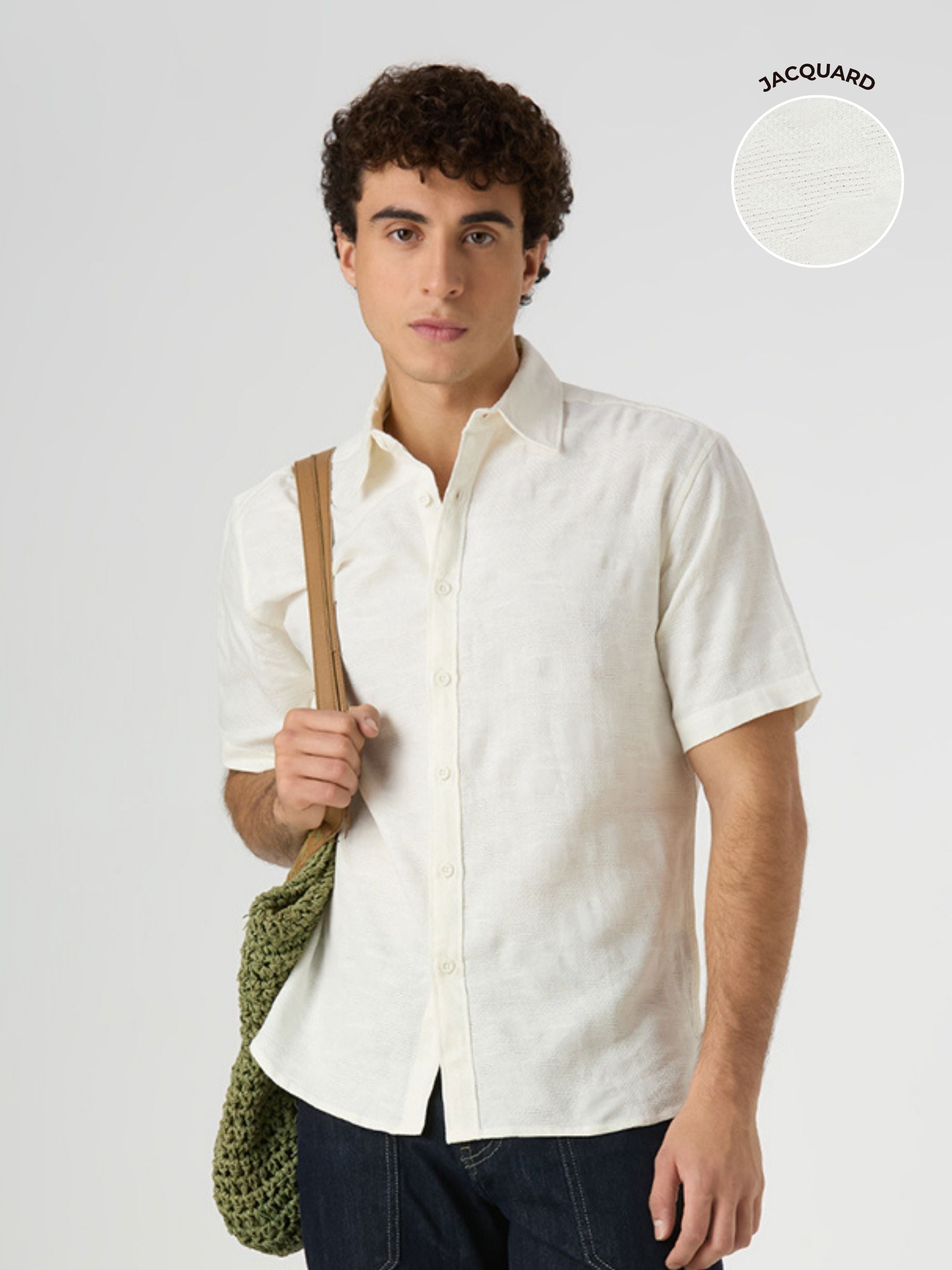 Zulu Half-Sleeves Textured Shirt - White
