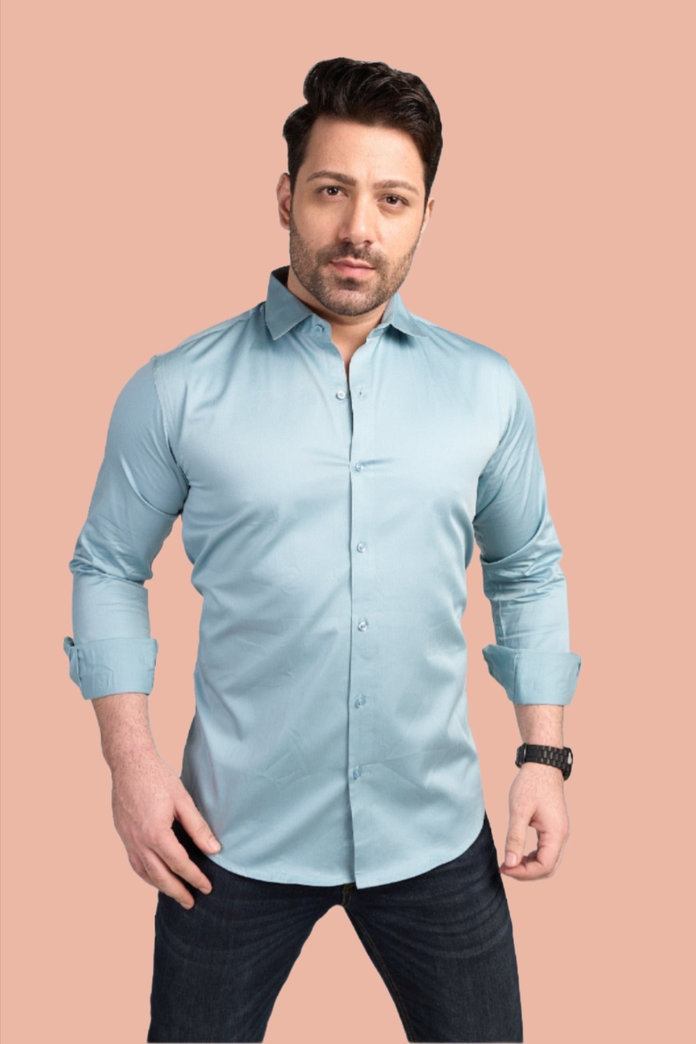 Kensington -Satin Slim Fit Shirt - Sky Blue