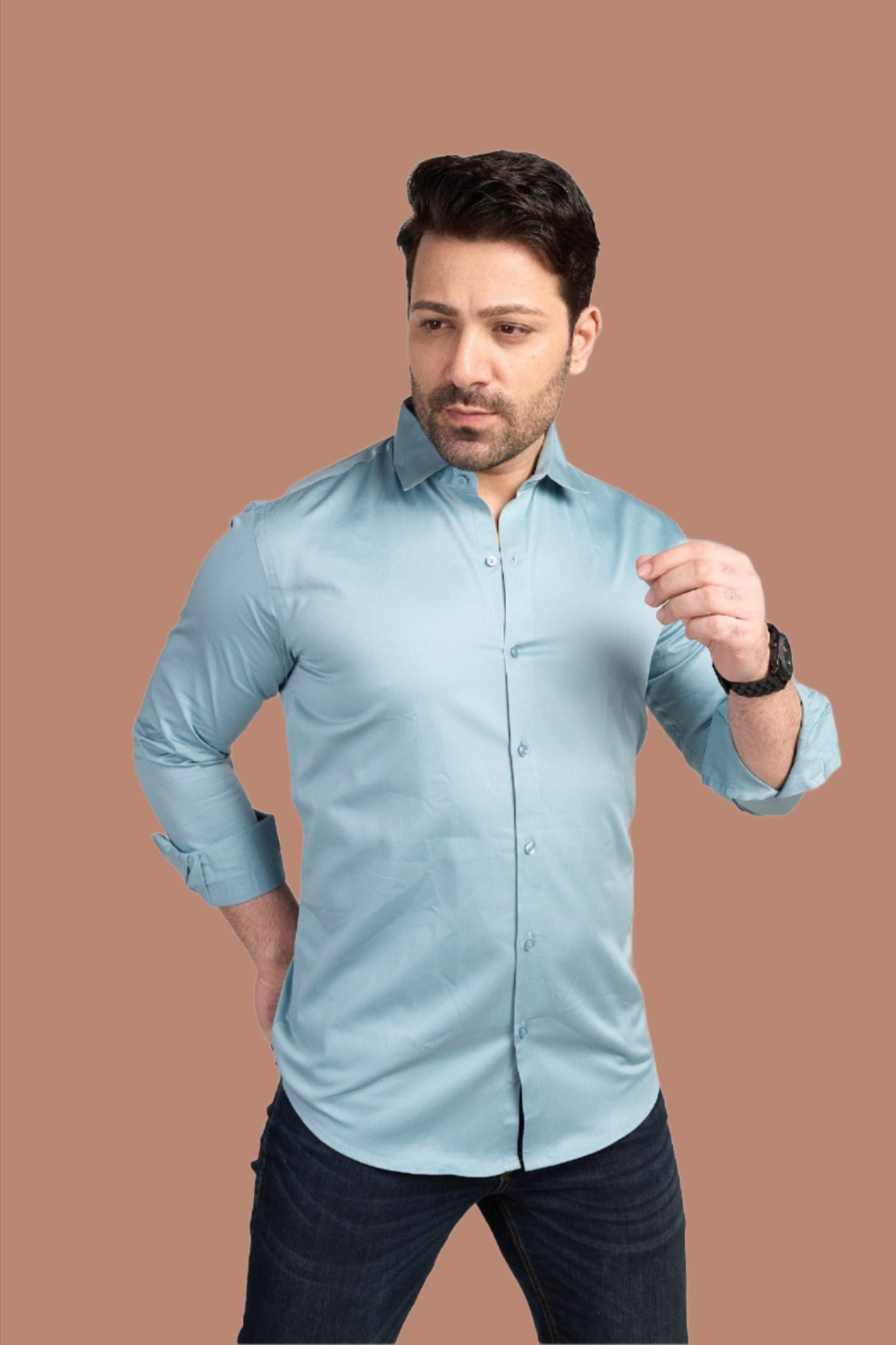 Kensington -Satin Slim Fit Shirt - Sky Blue