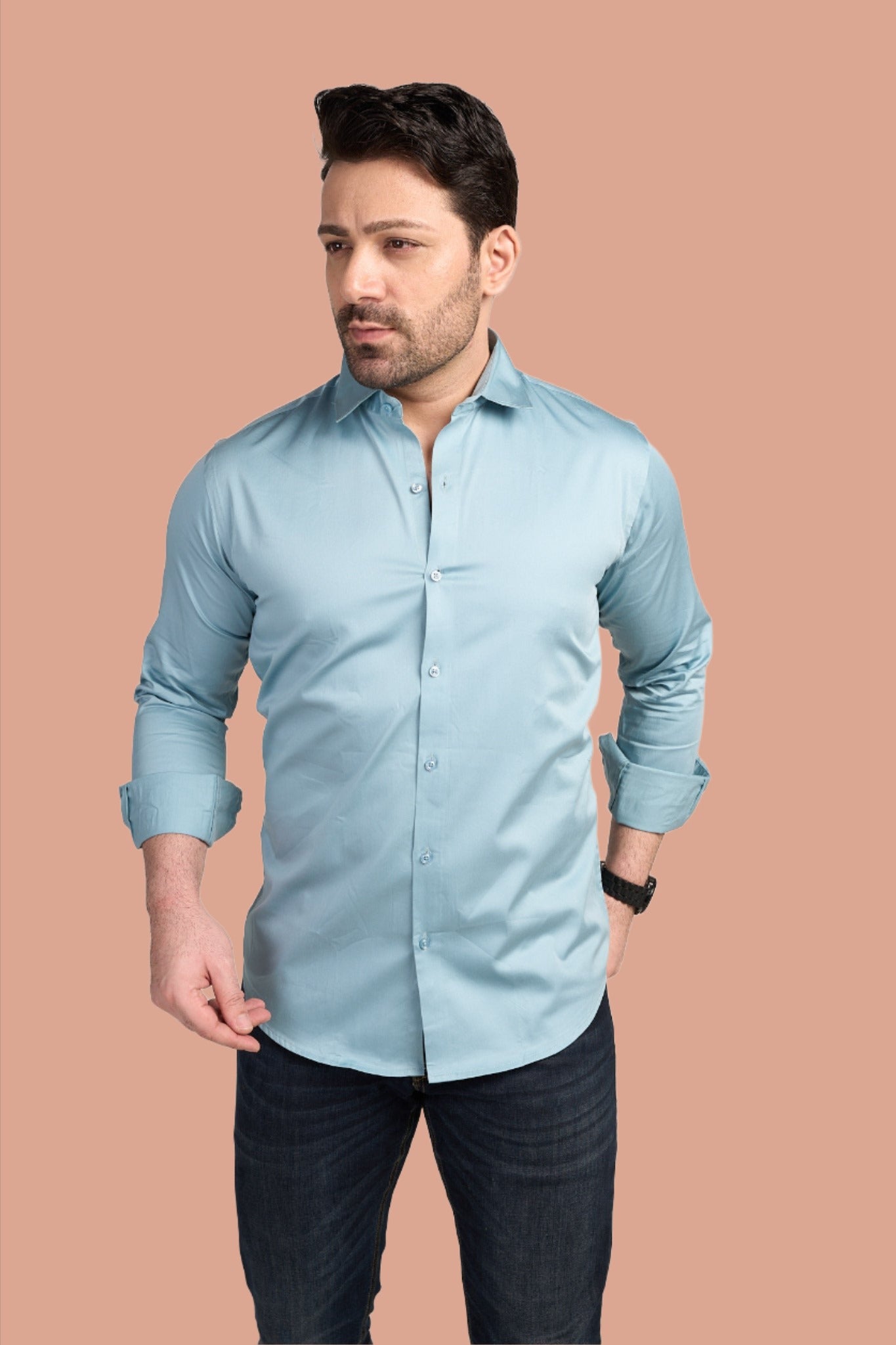 Kensington -Satin Slim Fit Shirt - Sky Blue