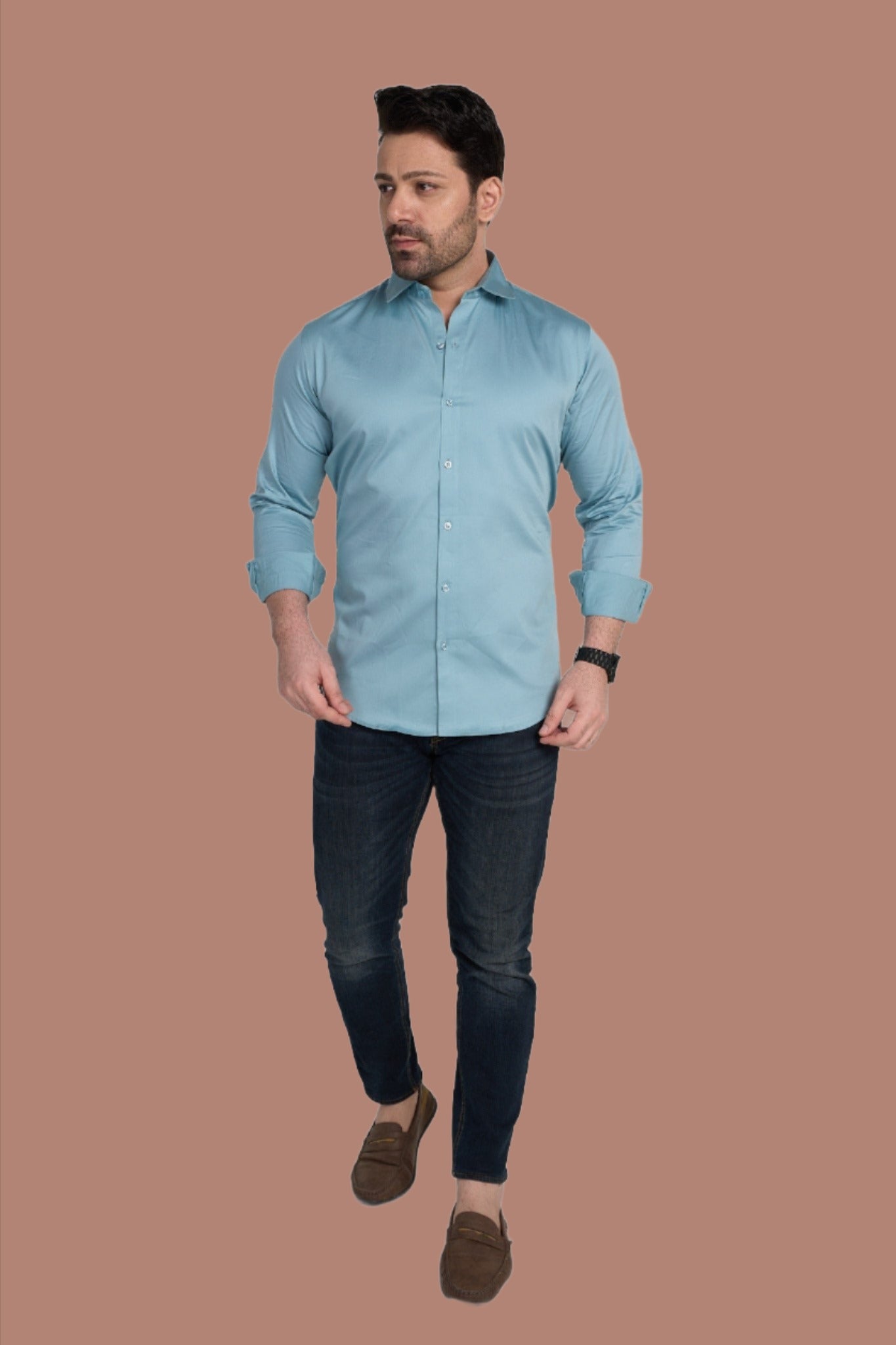 Kensington -Satin Slim Fit Shirt - Sky Blue