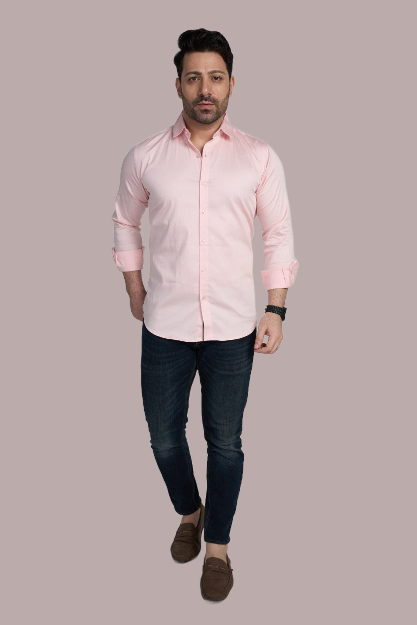 Baby Pink - Satin Slim fit shirt