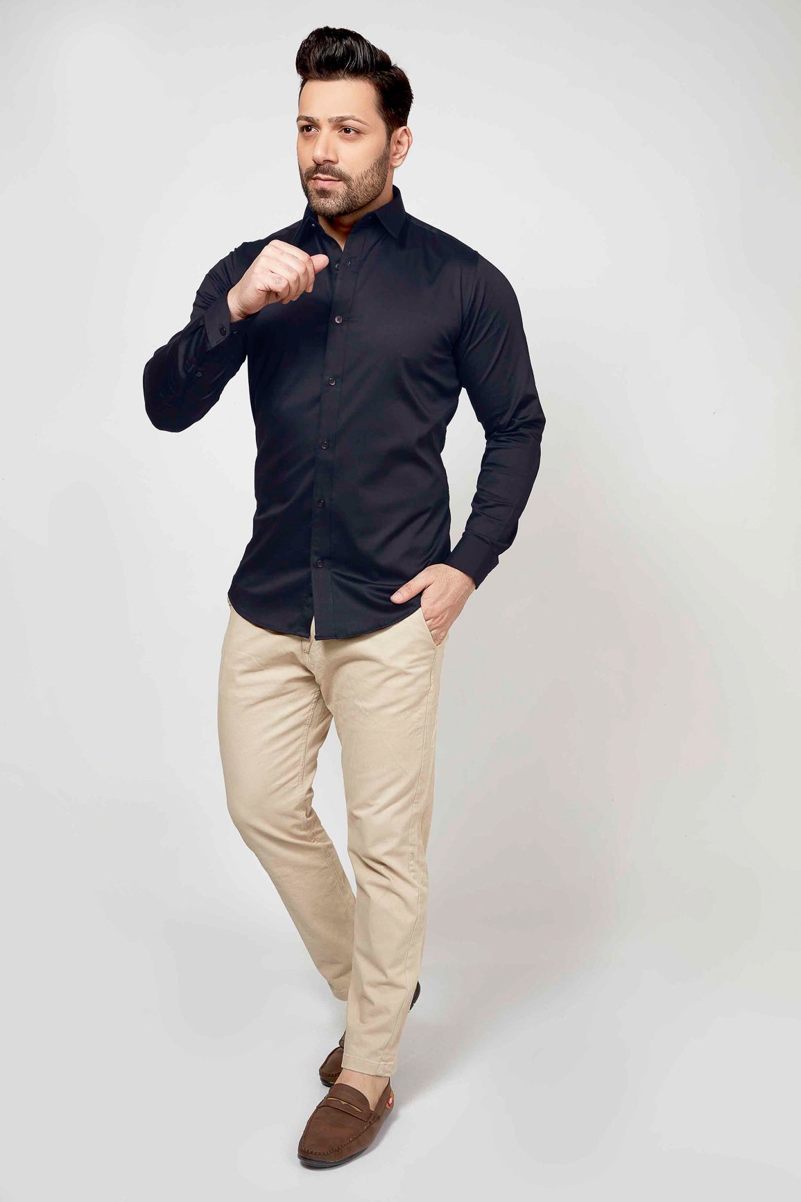 Navy - Satin Slim fit shirt - John Watson