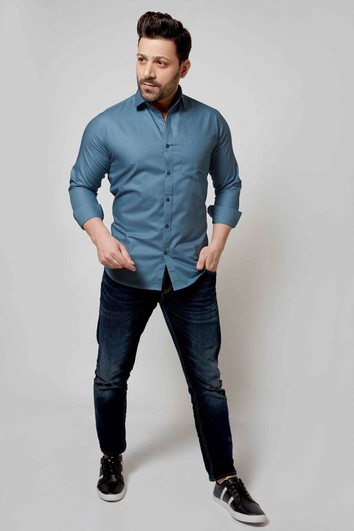 Cobalt Blue - Cord Slim fit shirt - John Watson