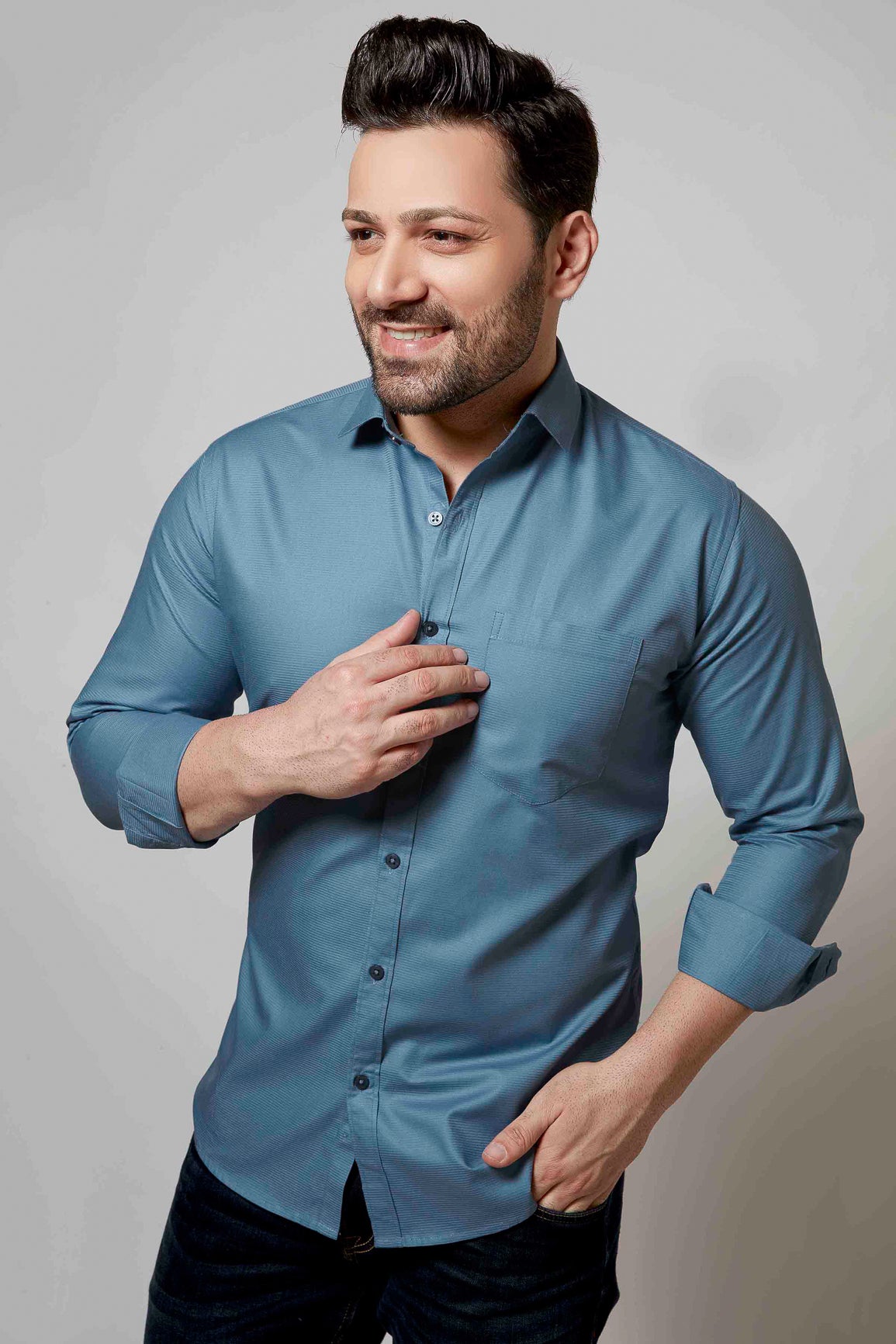 Cobalt Blue - Cord Slim fit shirt - John Watson