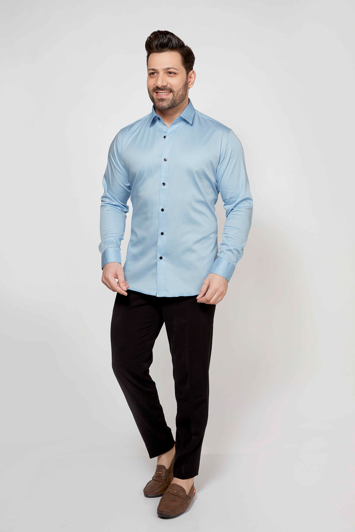 Sky Blue - Satin Slim fit shirt - John Watson