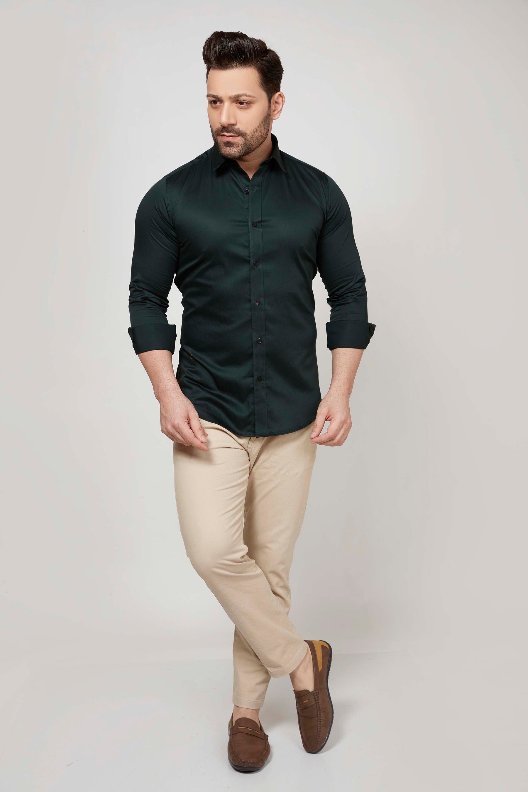 Midnight Green - Satin Slim fit shirt - John Watson