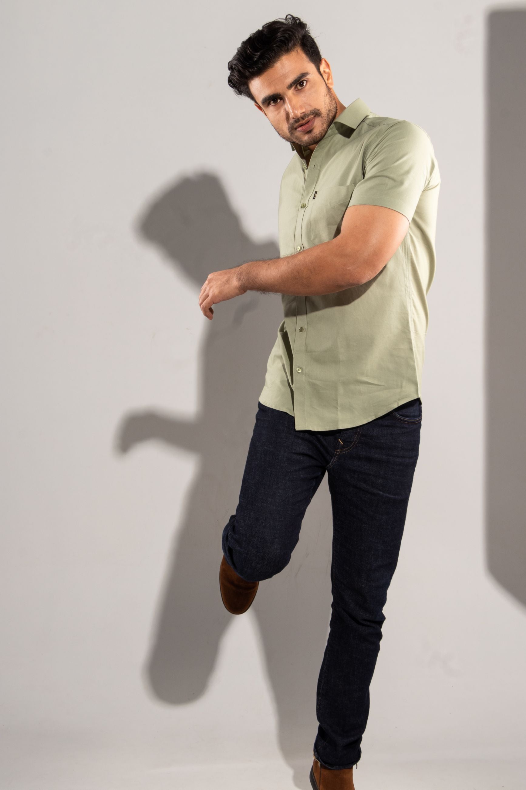 Jazz Green - Oxford Half-Sleeve Slim-Fit Shirt - John Watson