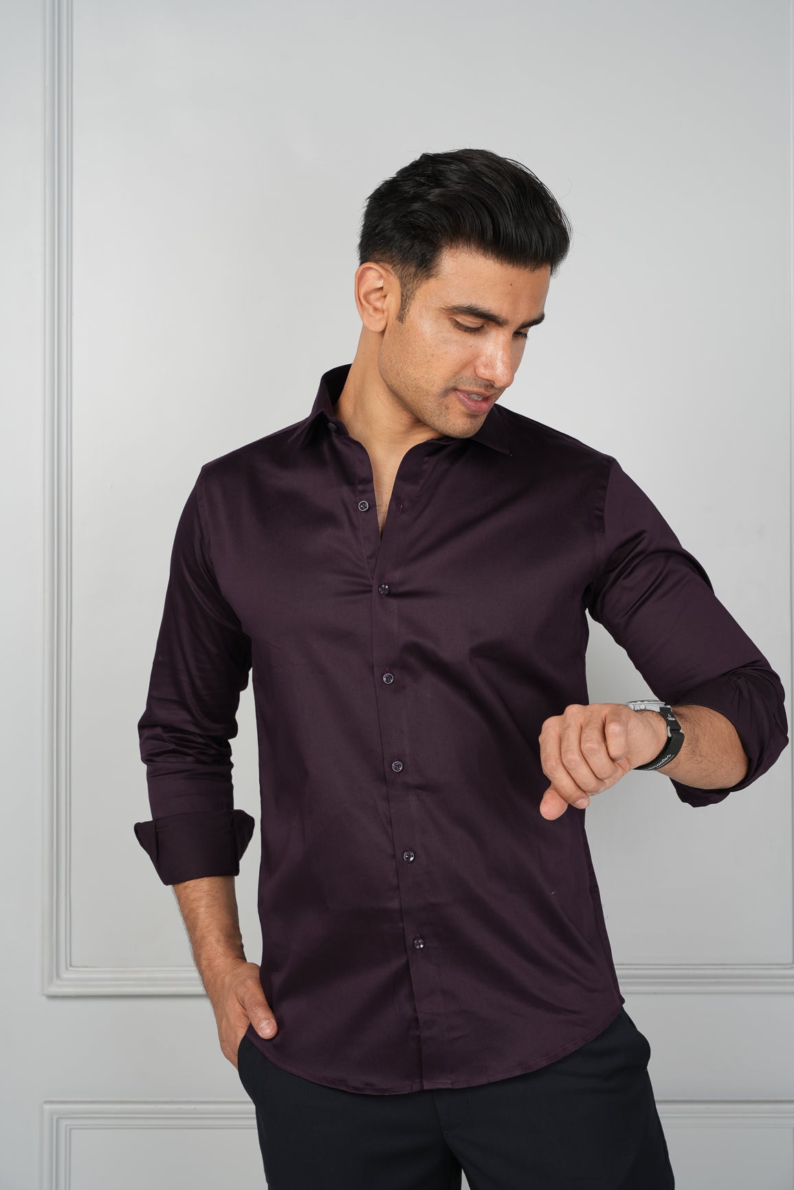 Braintree - Satin Slim Fit Shirt - Wine