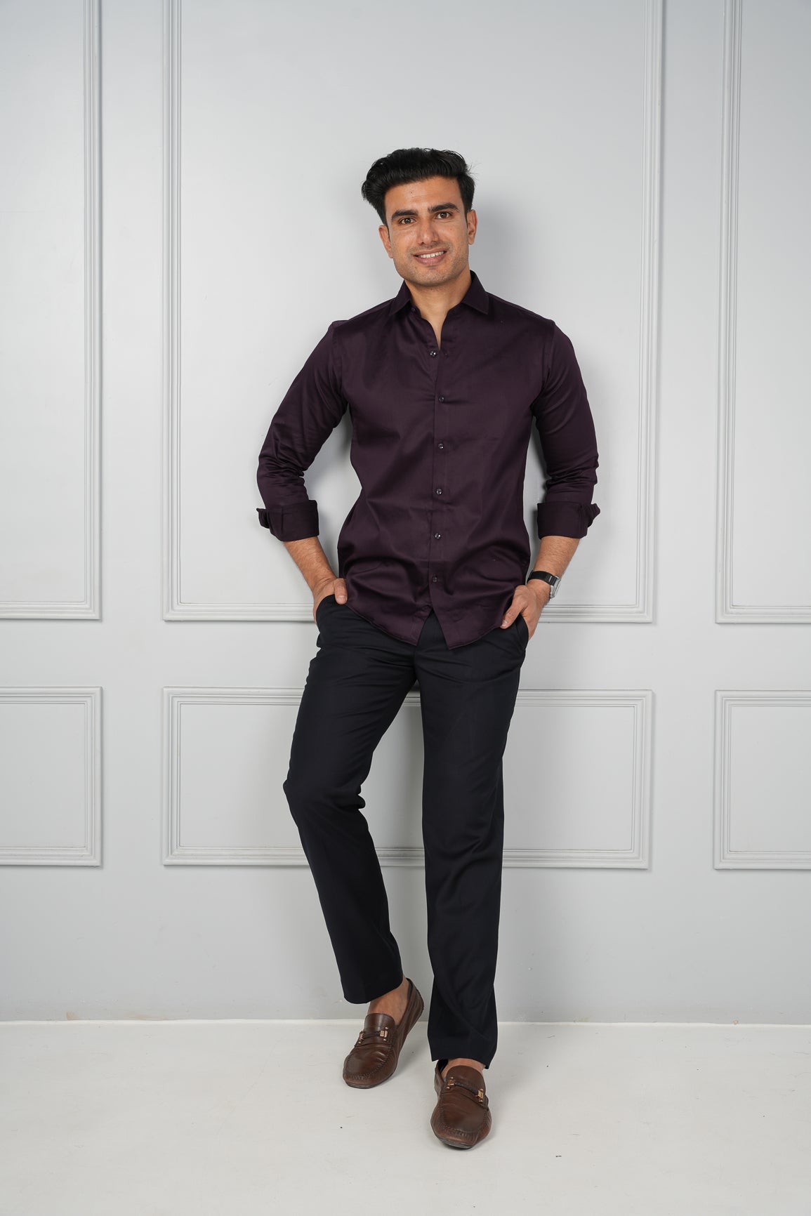 Braintree - Satin Slim Fit Shirt - Wine