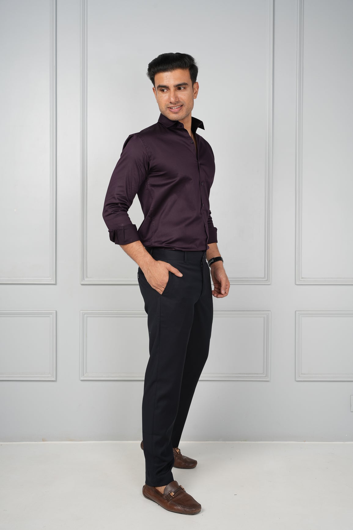 Braintree - Satin Slim Fit Shirt - Wine