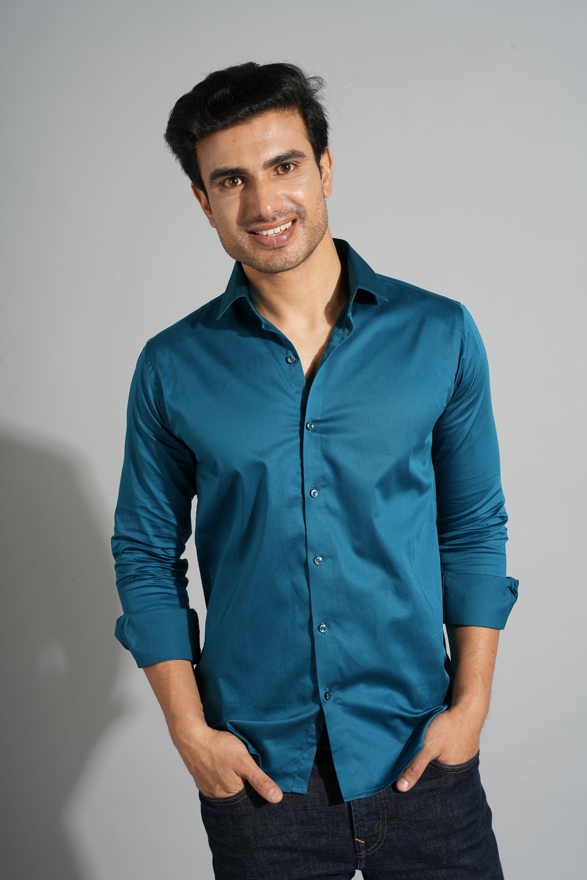 Atlas - Classic Solid Slim Fit Shirt - Turquoise