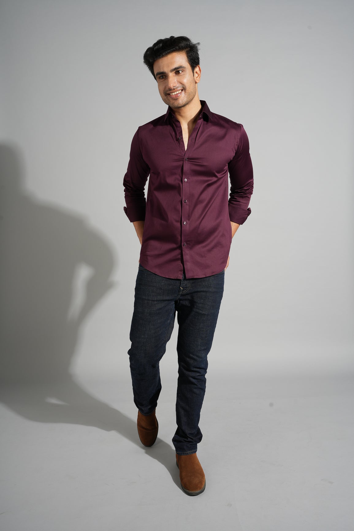 Atria - Classic Solid Slim Fit Shirt - Maroon