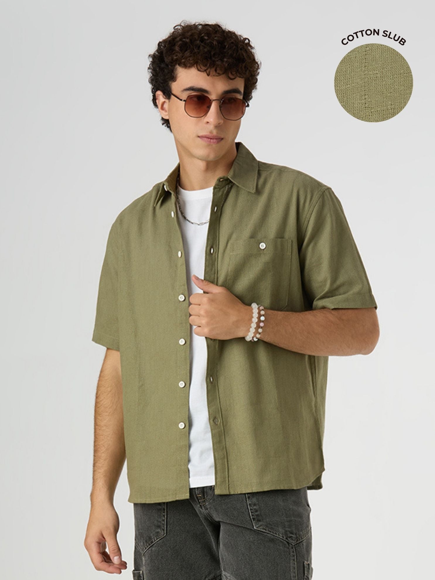 Crackle Half-Sleeves shirt - Basil