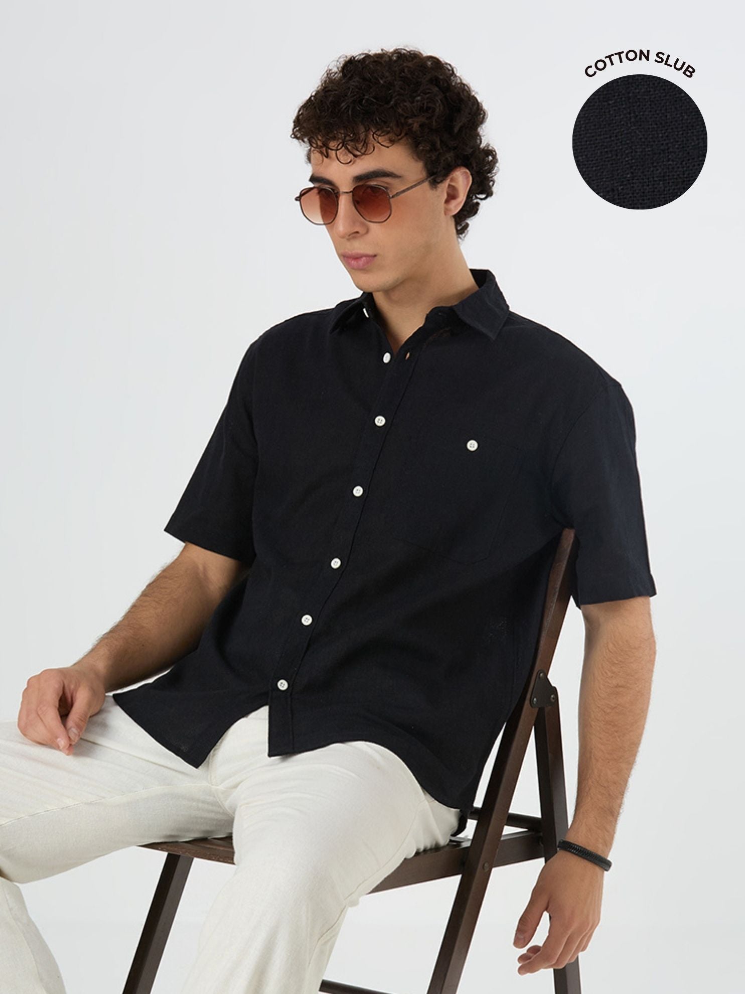 Crackle Half-Sleeves shirt - Black