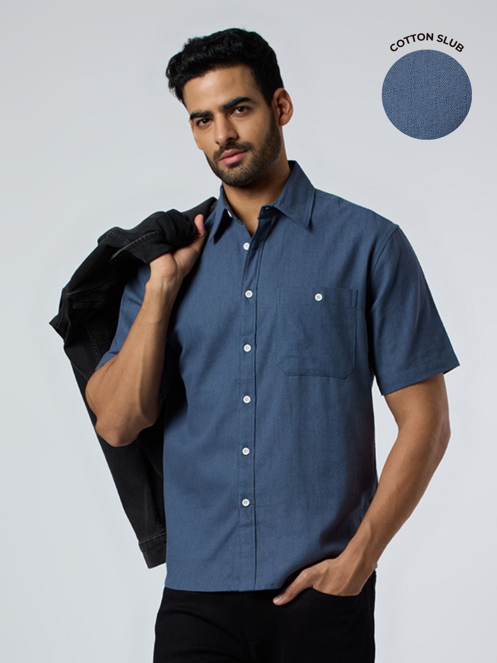 Crackle Half-Sleeves shirt - Blue