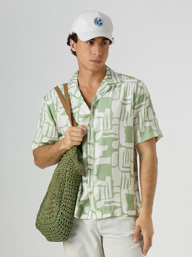 Flint Half-Sleeves Printed Cuban Collar Shirt - Green