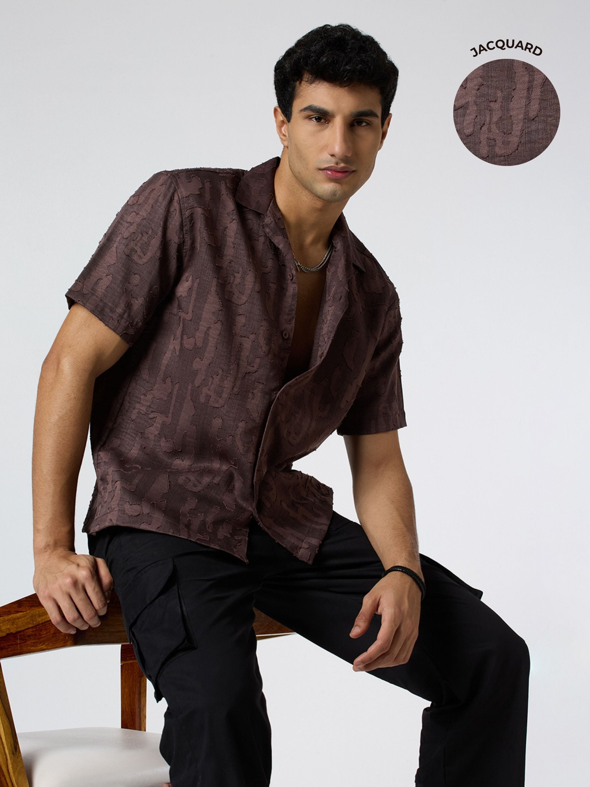 Fossil Half-Sleeves Textured Cuban Collar Shirt - Brown