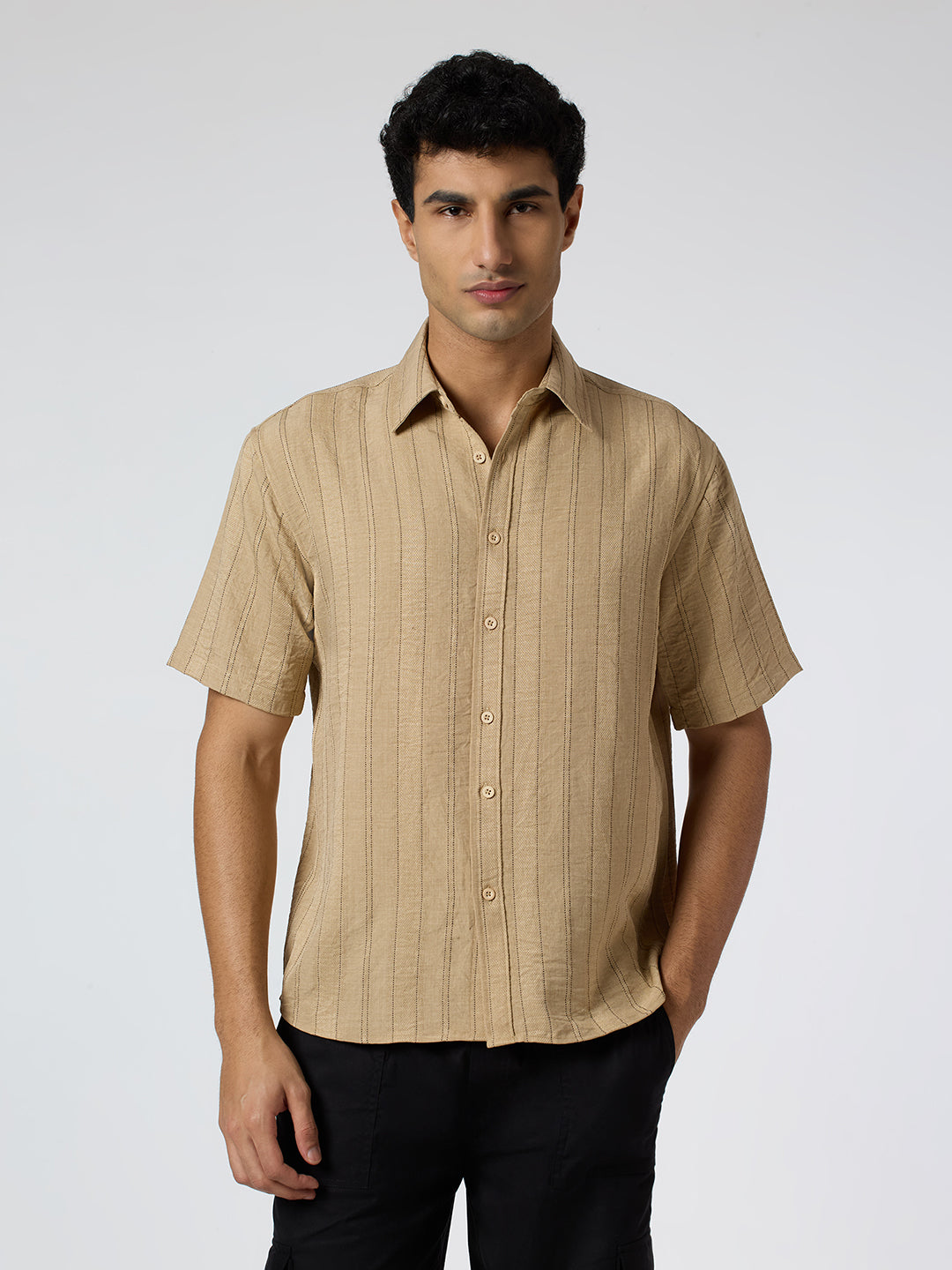 Gridplay Half-Sleeves Striped shirt - Beige