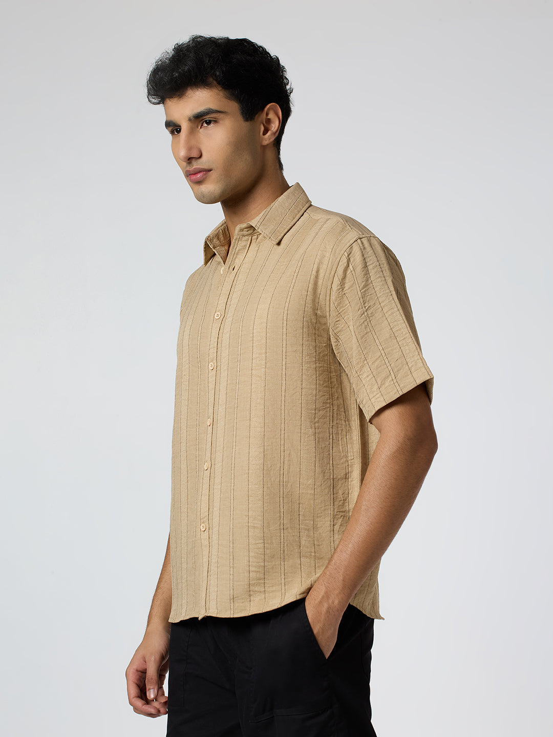 Gridplay Half-Sleeves Striped shirt - Beige