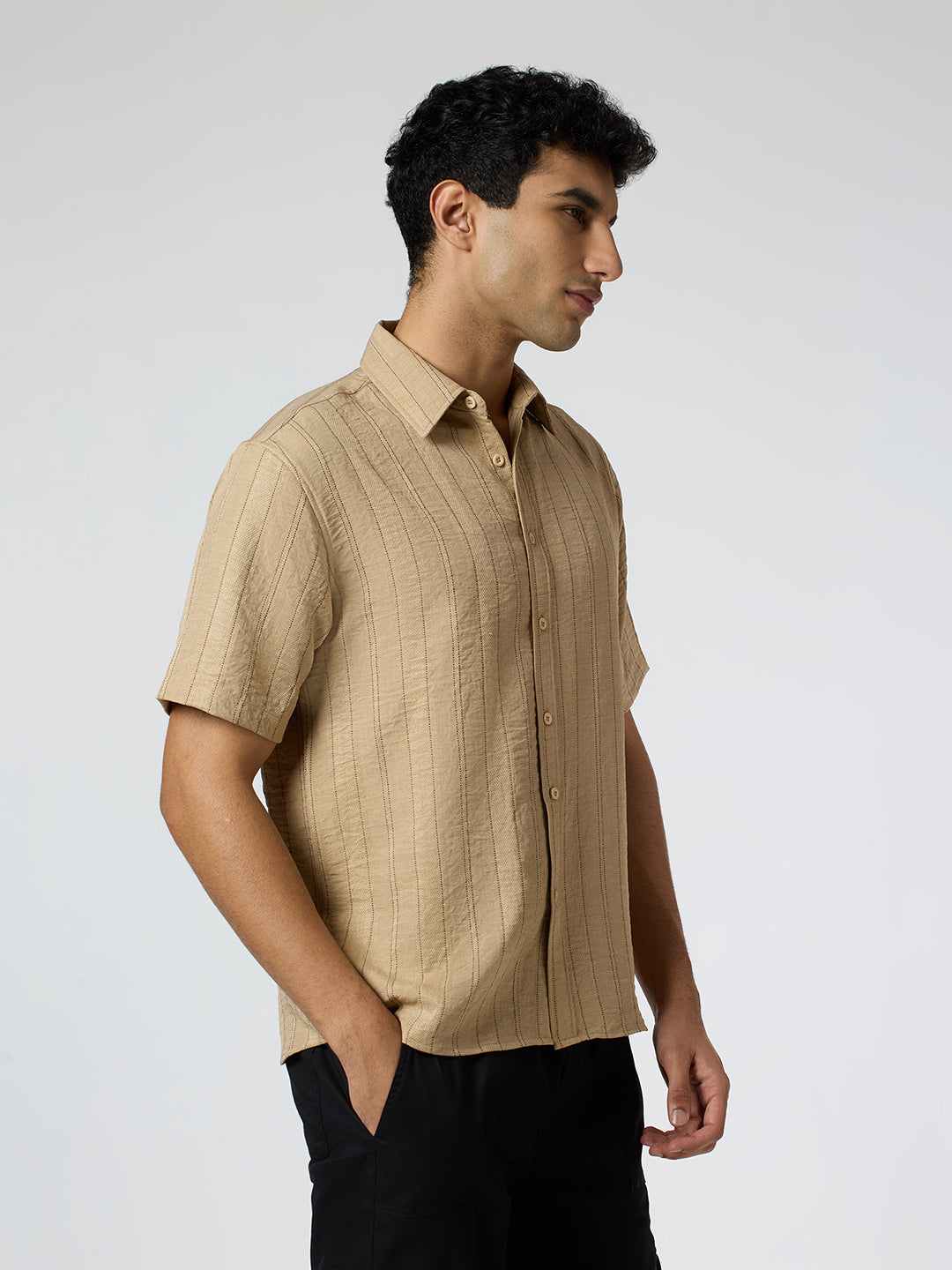 Gridplay Half-Sleeves Striped shirt - Beige