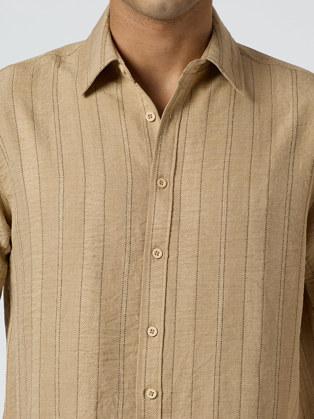Gridplay Half-Sleeves Striped shirt - Beige
