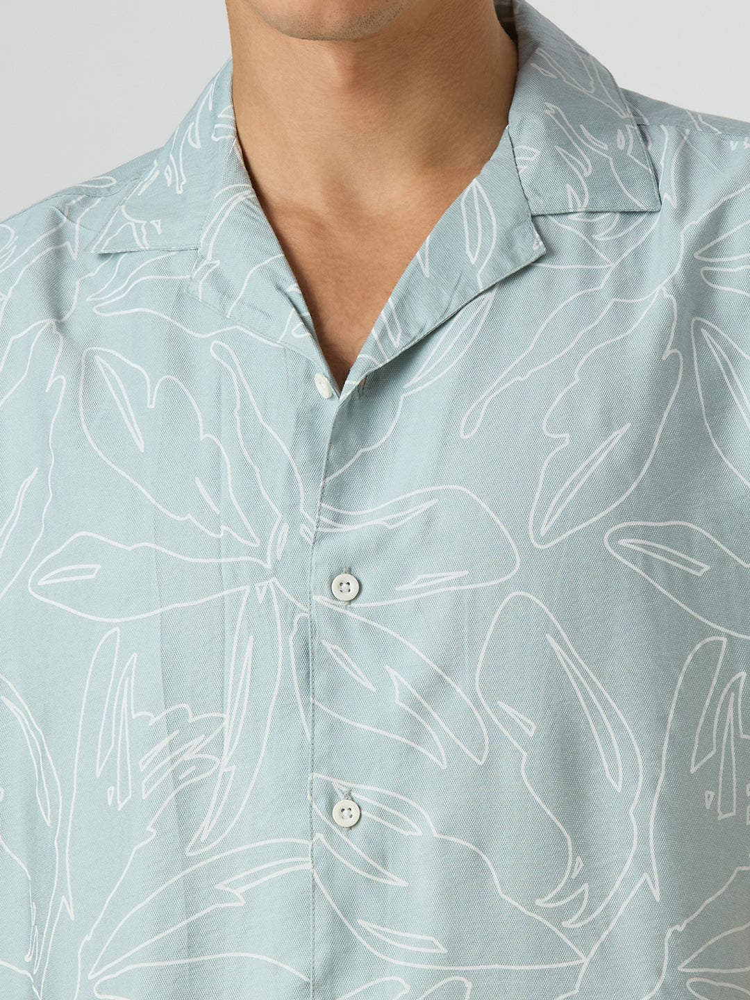 Herb Half-Sleeves Printed Cuban Collar Shirt - Sea Green