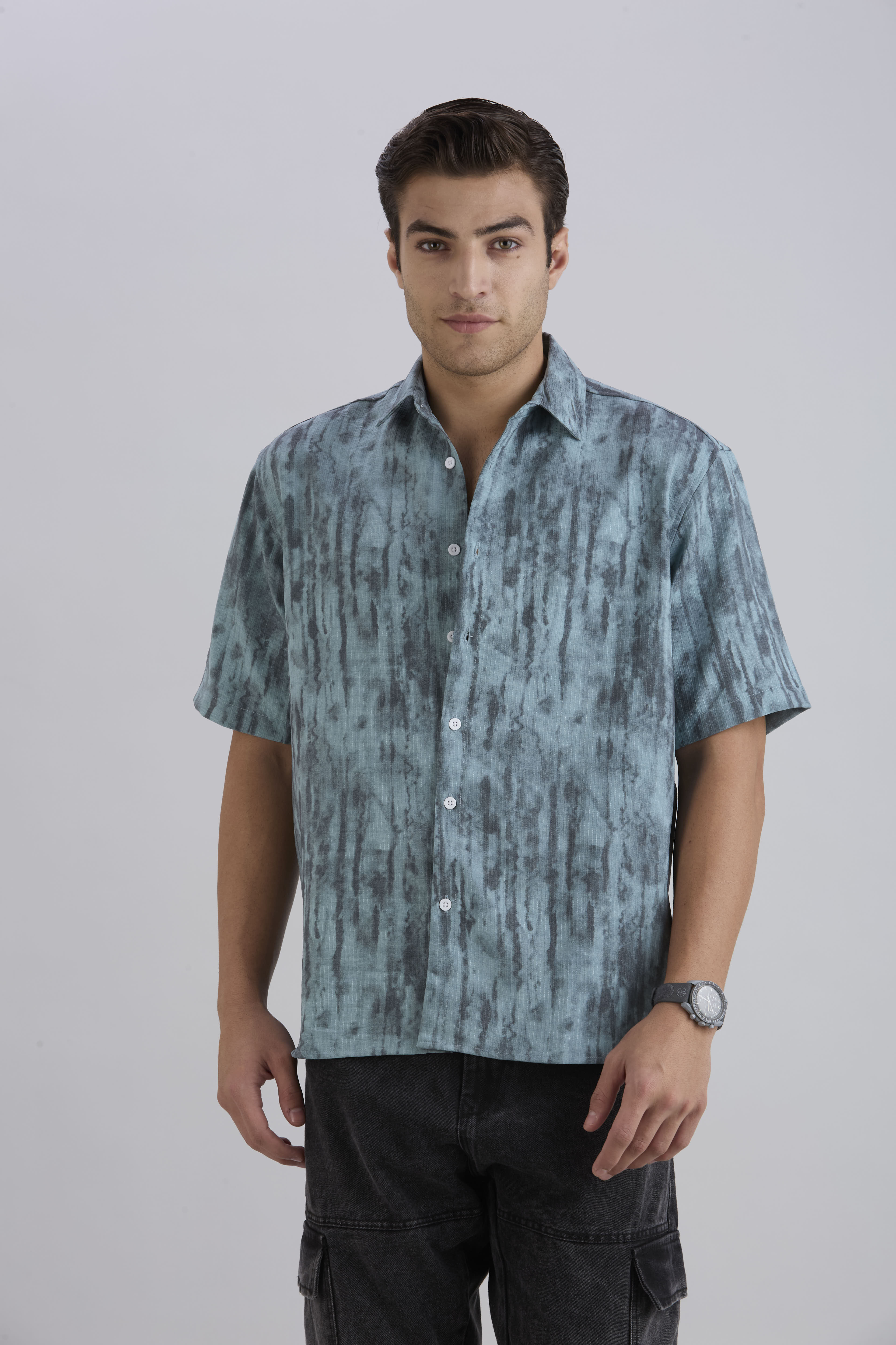 Mist Half-Sleeves Textured shirt - Blue