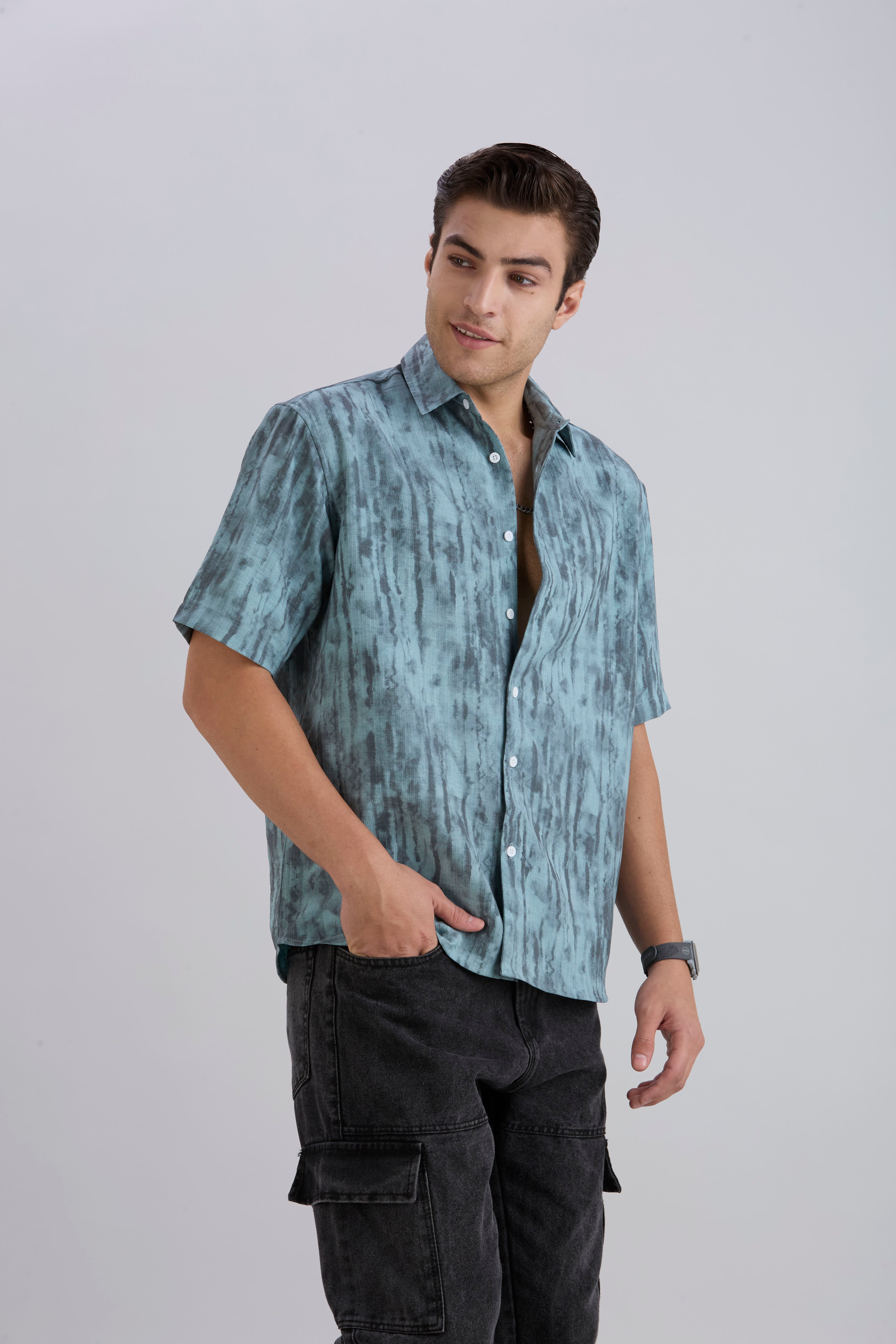 Mist Half-Sleeves Textured shirt - Blue