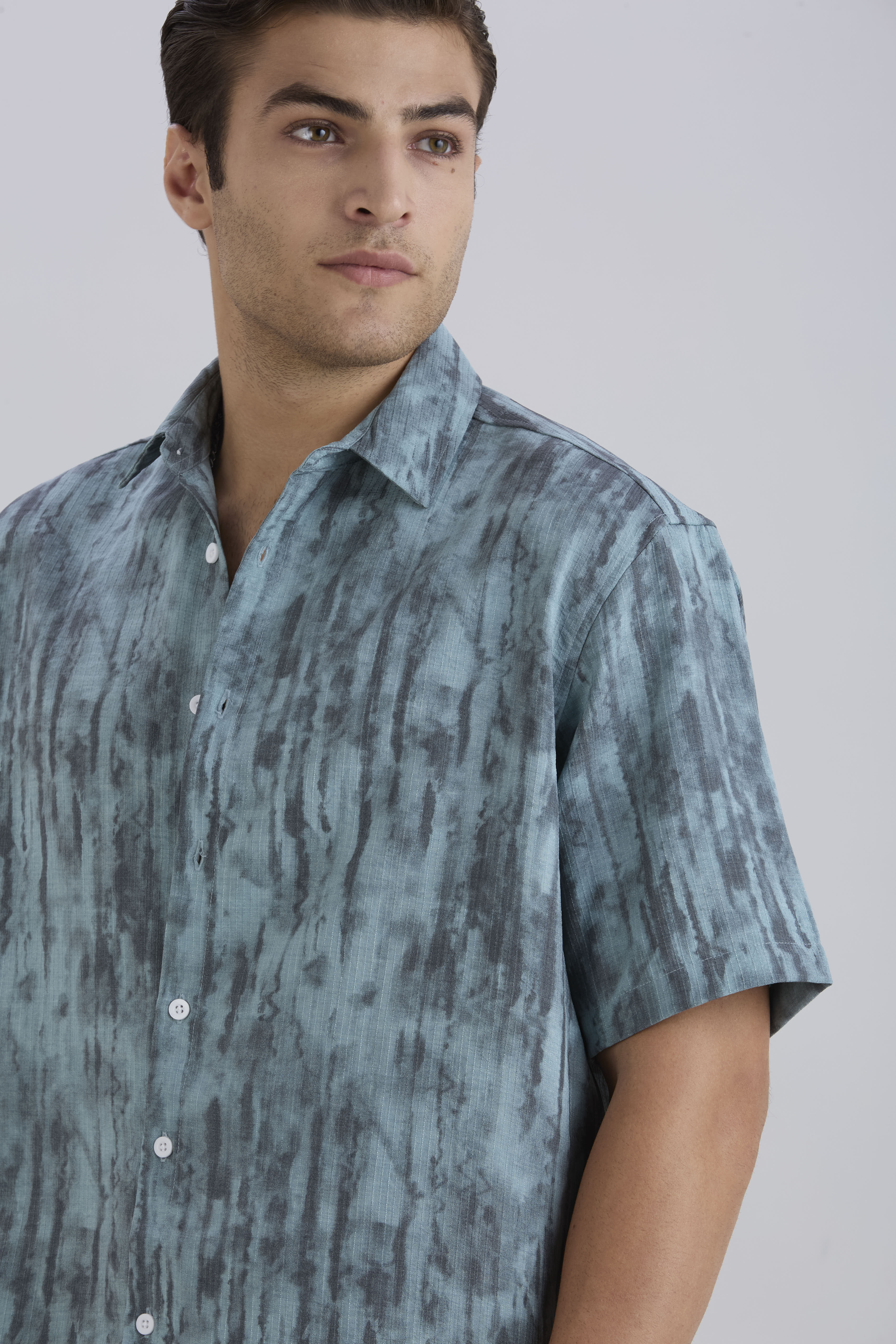 Mist Half-Sleeves Textured shirt - Blue
