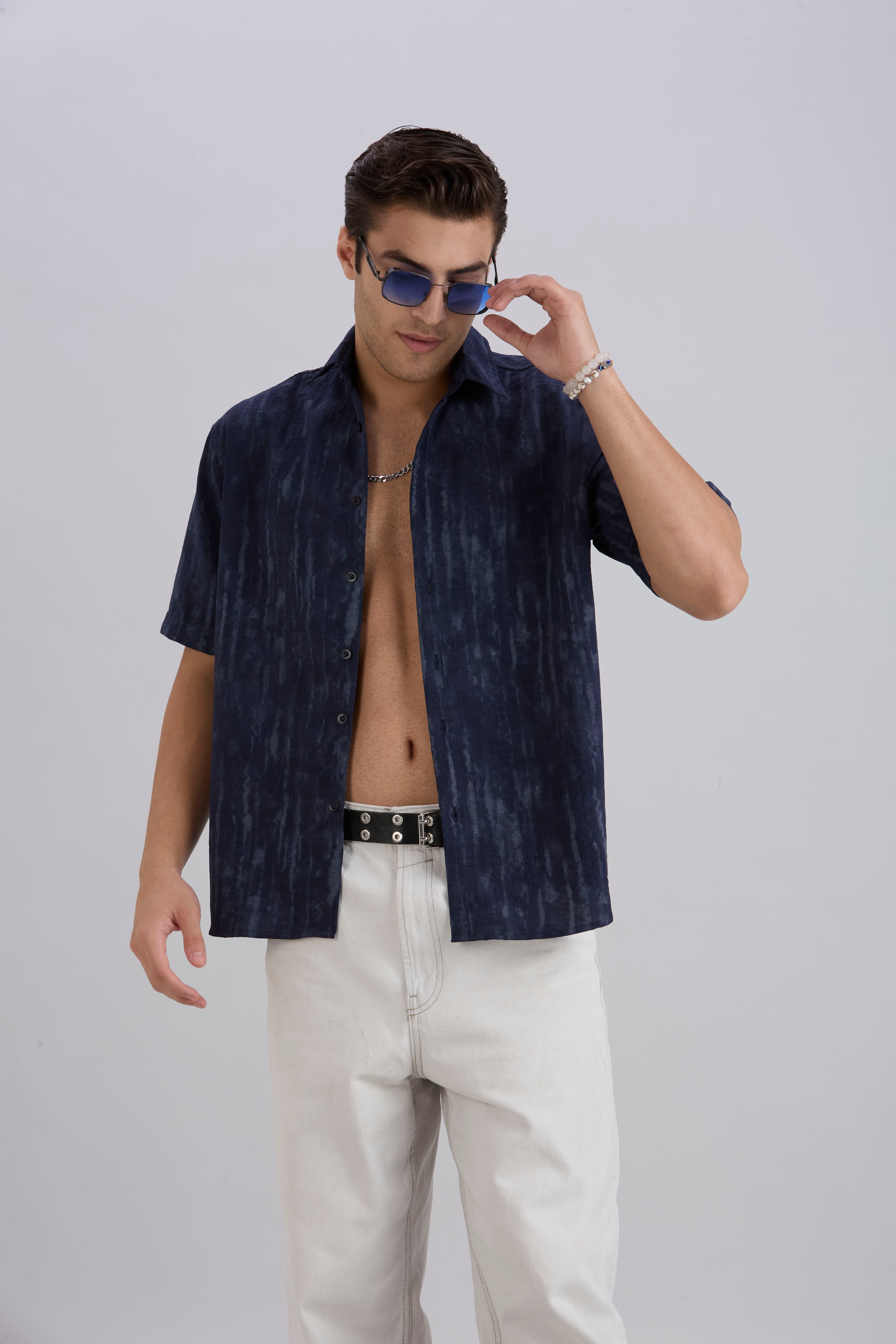 Mist Half-Sleeves Textured shirt - Navy Blue