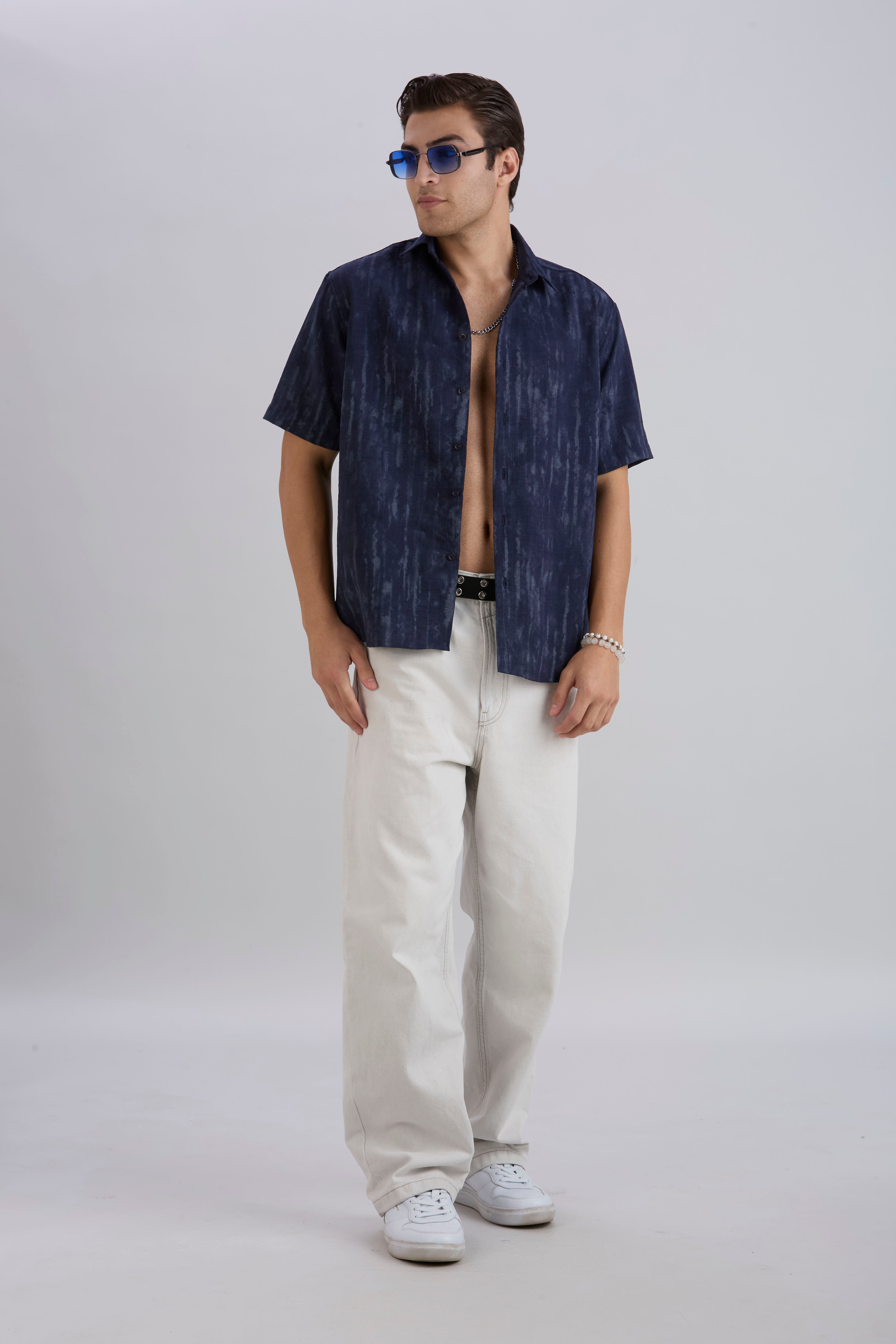 Mist Half-Sleeves Textured shirt - Navy Blue