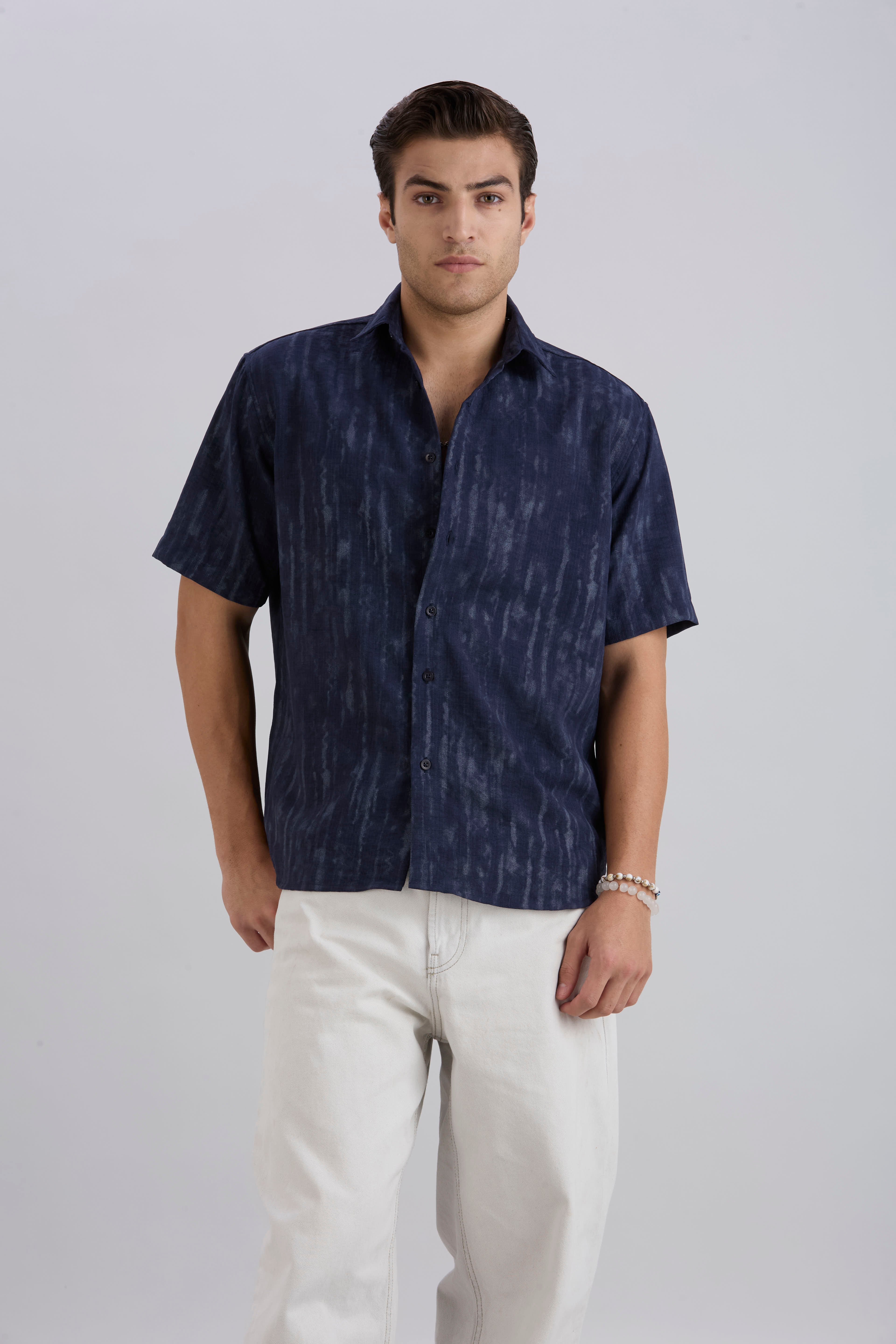 Mist Half-Sleeves Textured shirt - Navy Blue