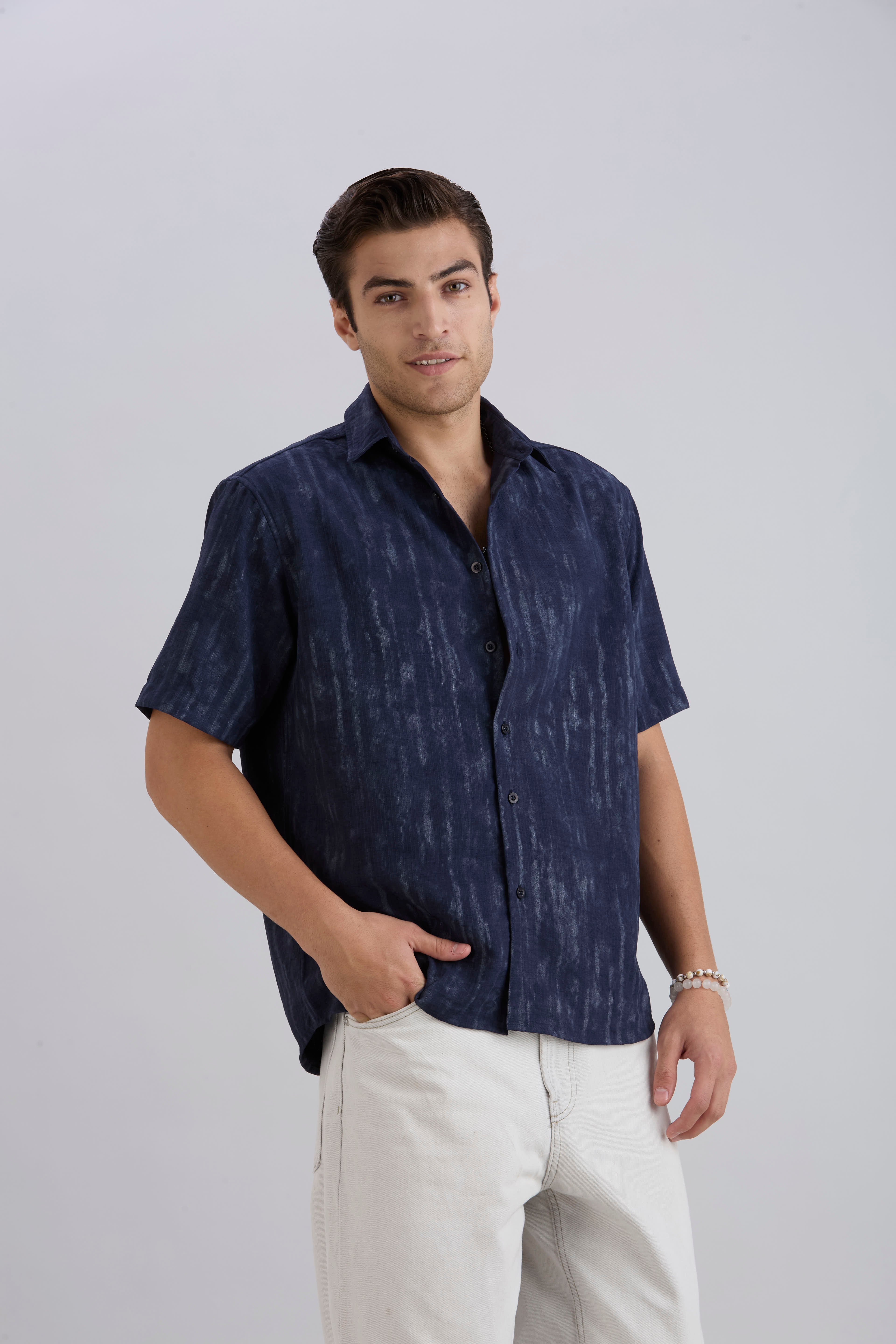 Mist Half-Sleeves Textured shirt - Navy Blue