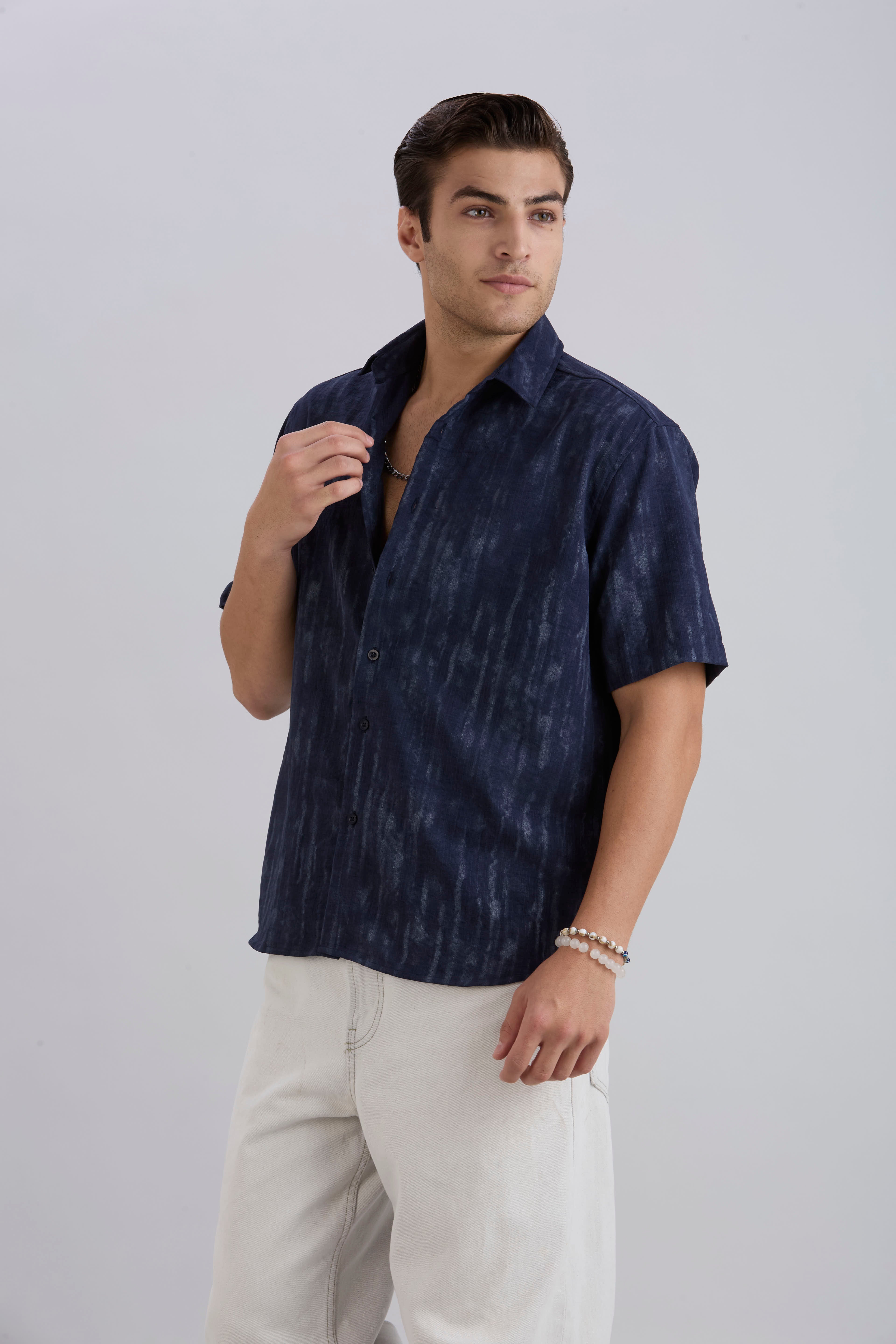 Mist Half-Sleeves Textured shirt - Navy Blue