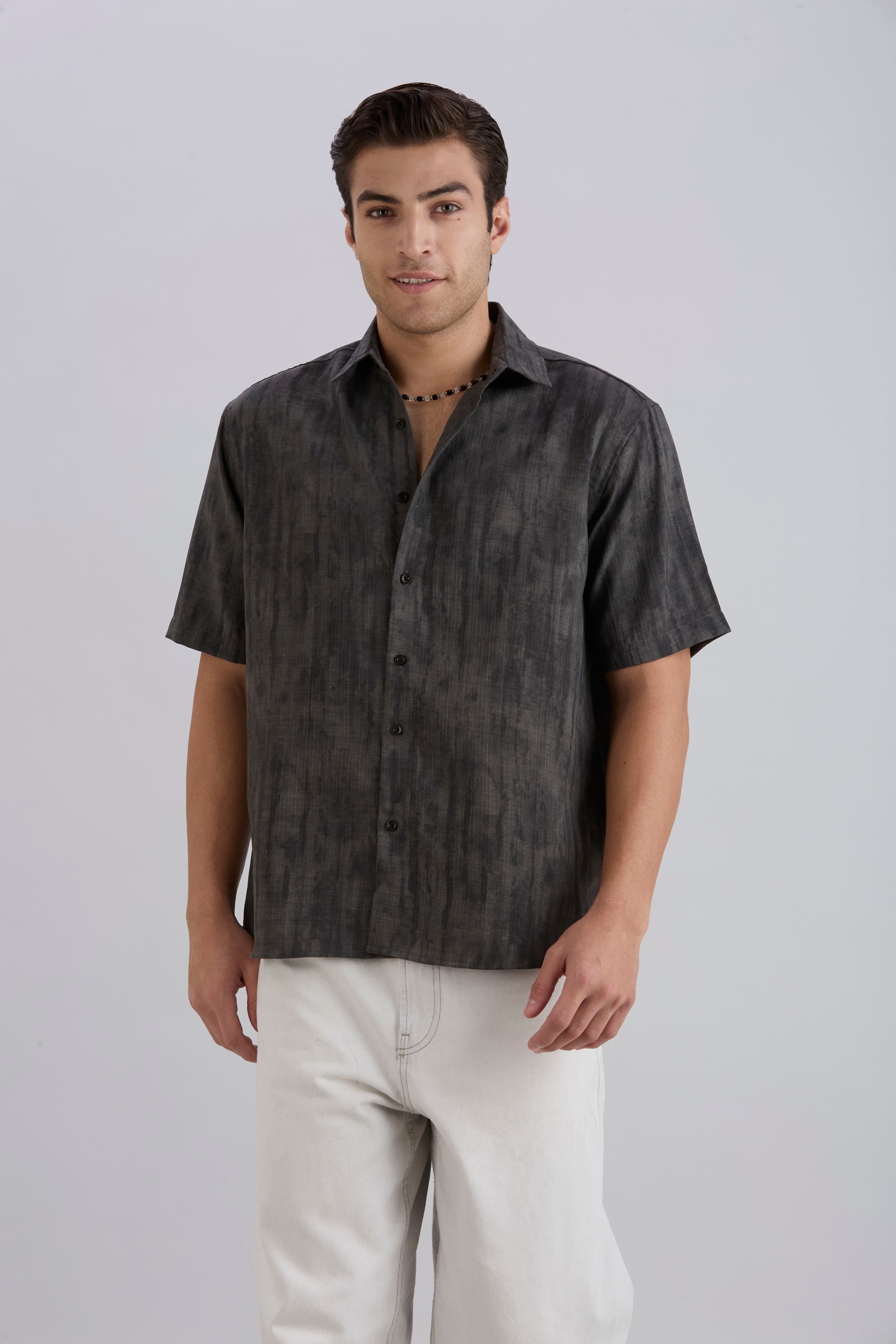 Mist Half-Sleeves Textured shirt - Grey