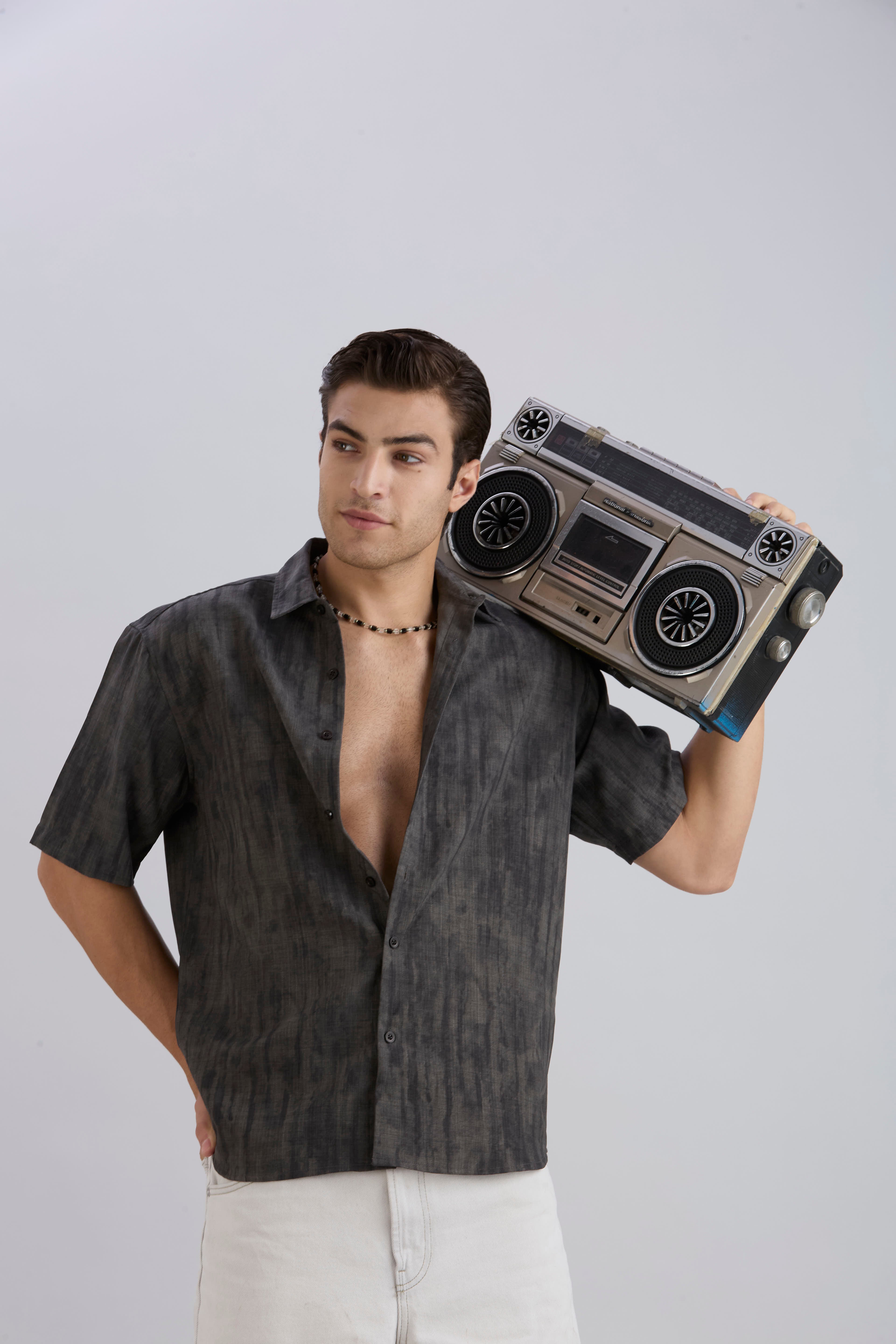 Mist Half-Sleeves Textured shirt - Grey