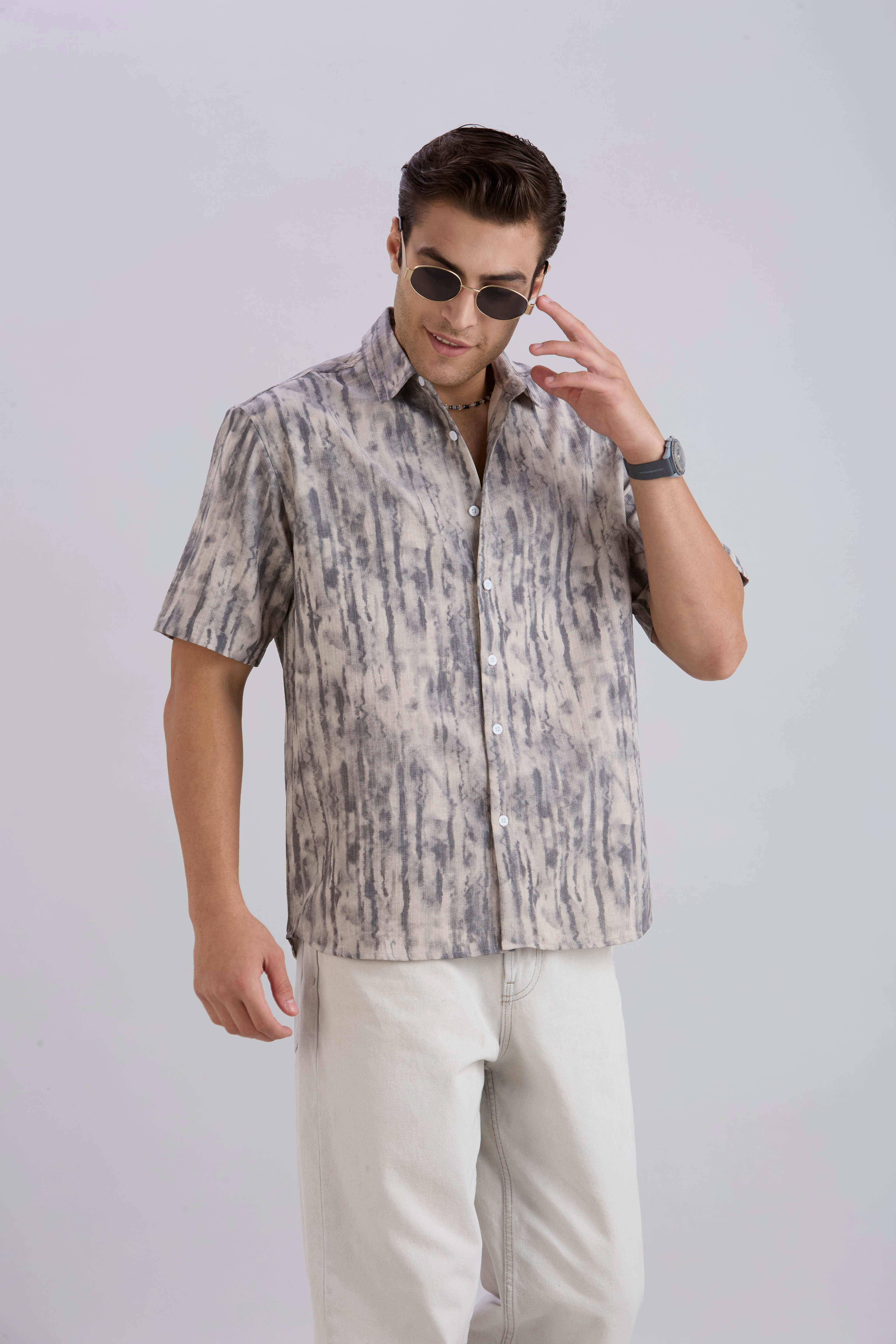 Mist Half-Sleeves Textured shirt - Beige