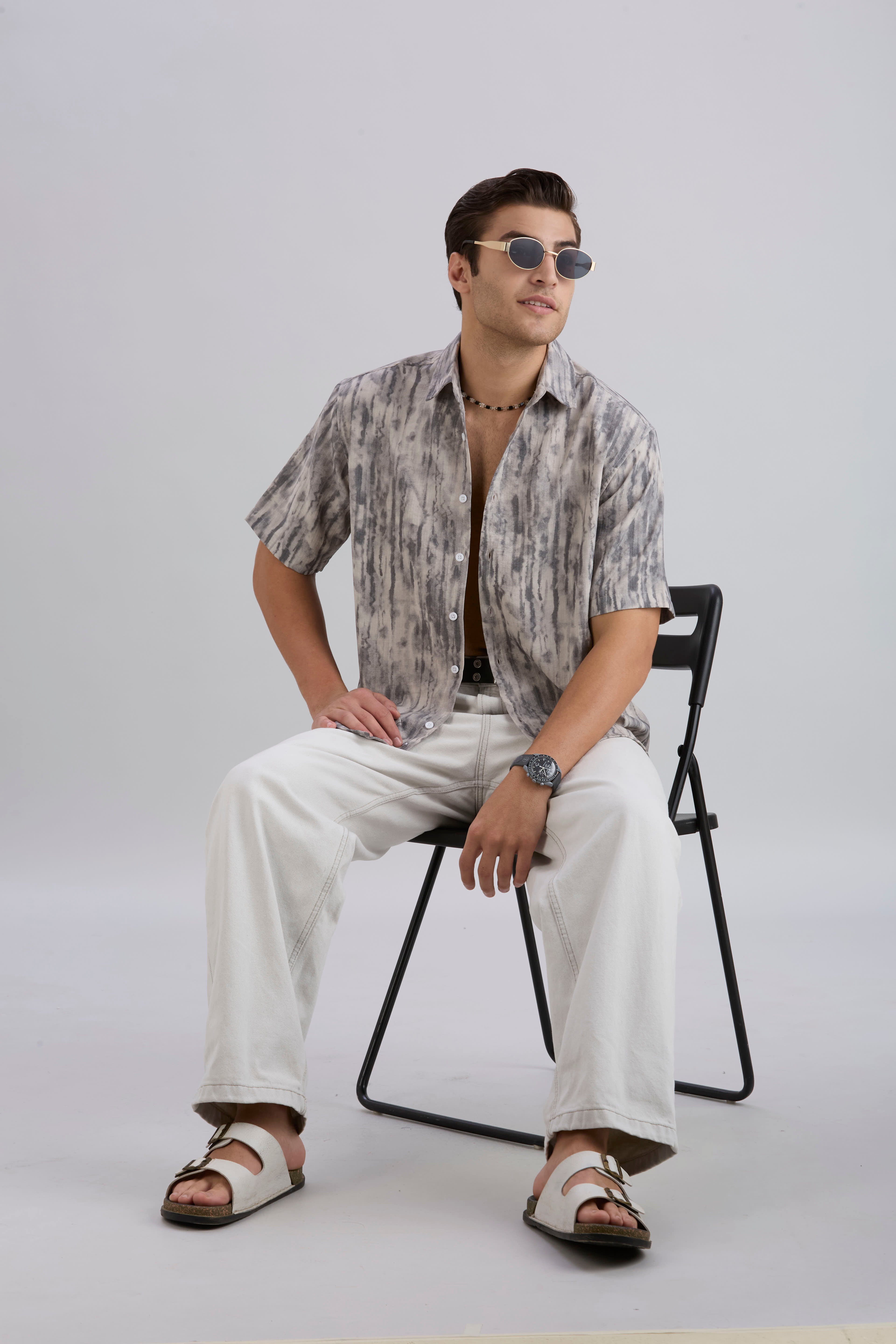 Mist Half-Sleeves Textured shirt - Beige