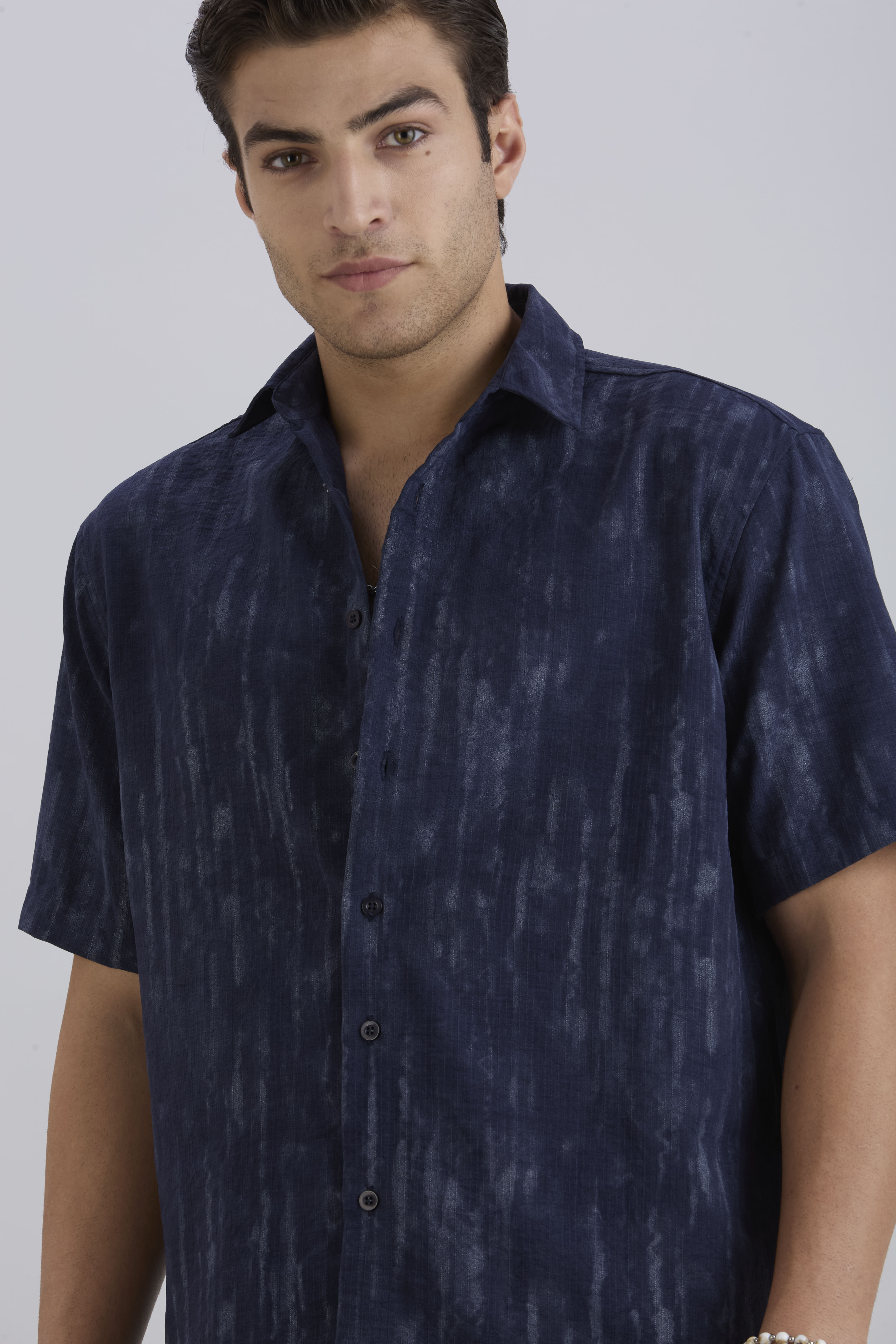 Mist Half-Sleeves Textured shirt - Navy Blue