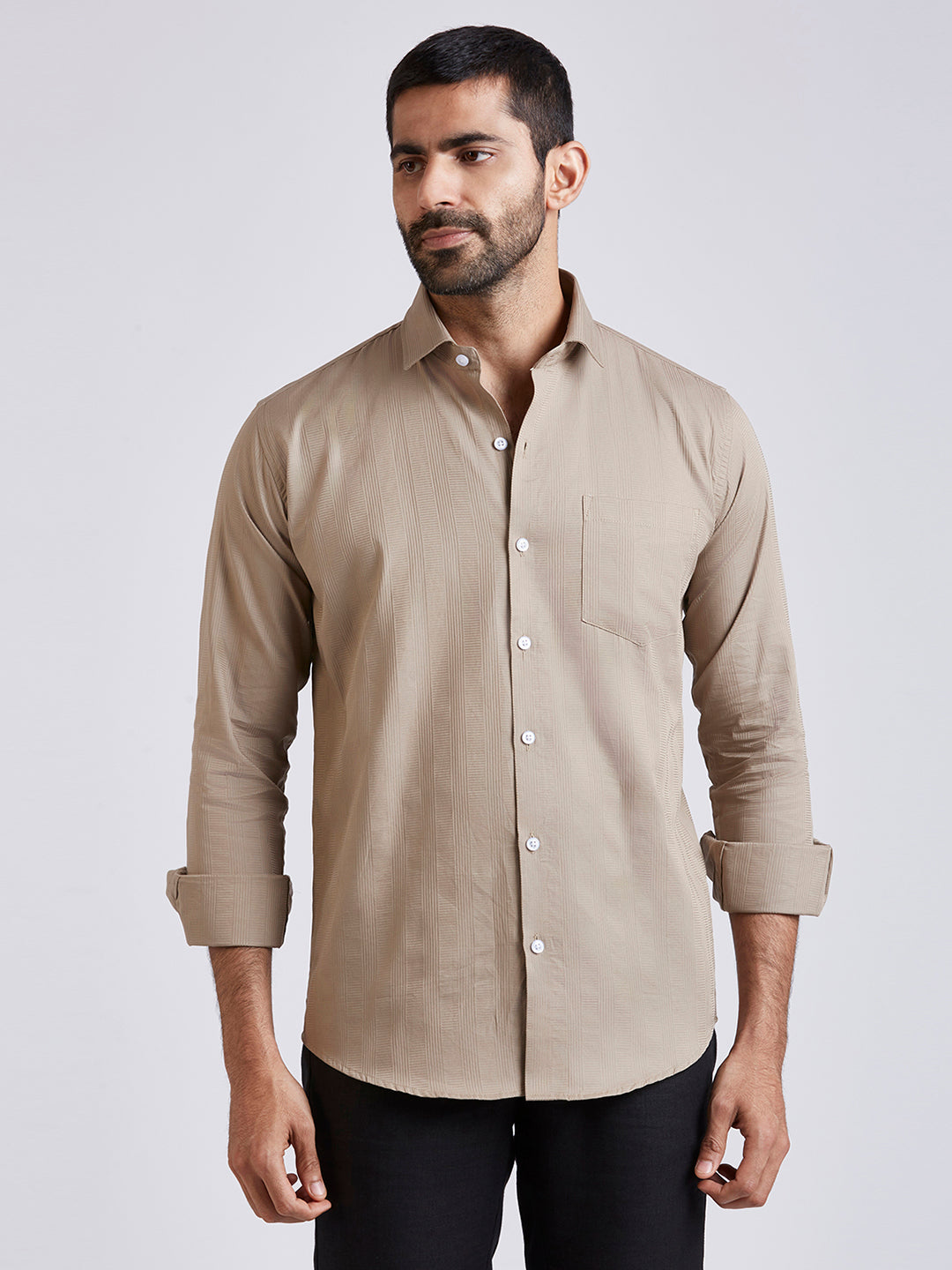 Dobby Stripe Shirt - beige