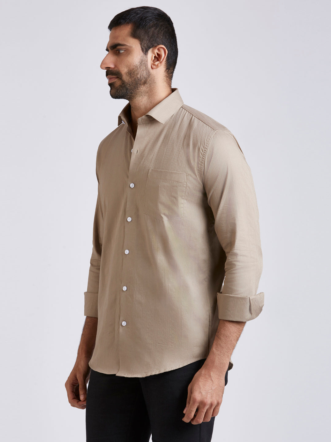 Dobby Stripe Shirt - beige