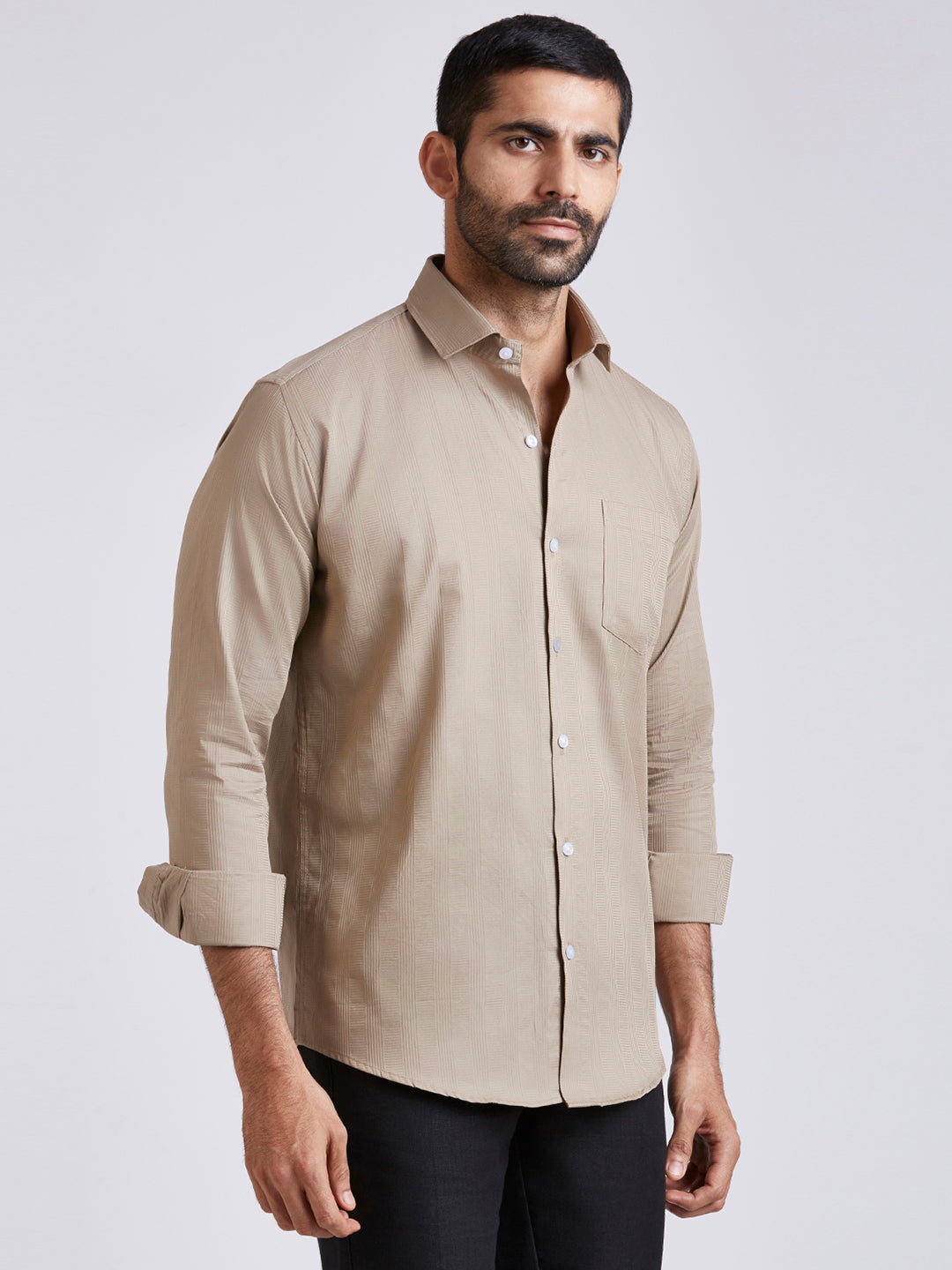 Dobby Stripe Shirt - beige