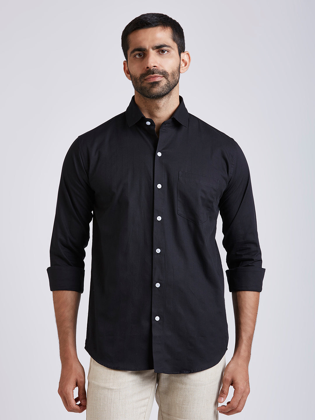 Dobby stripe Shirt - Black