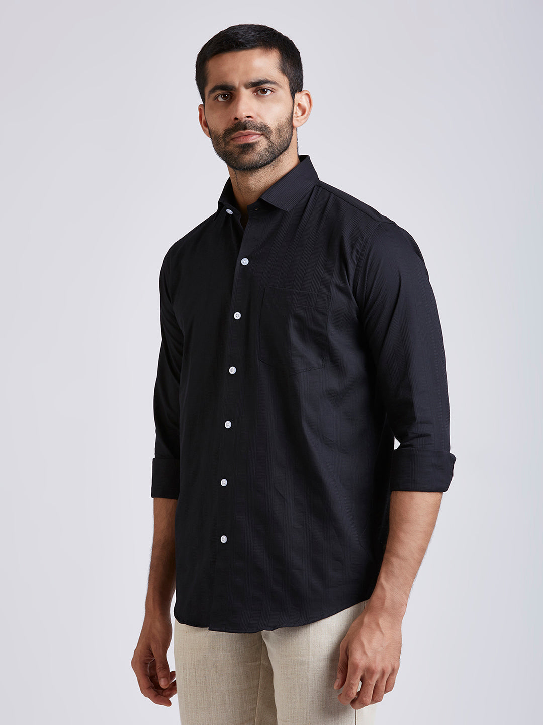 Dobby stripe Shirt - Black