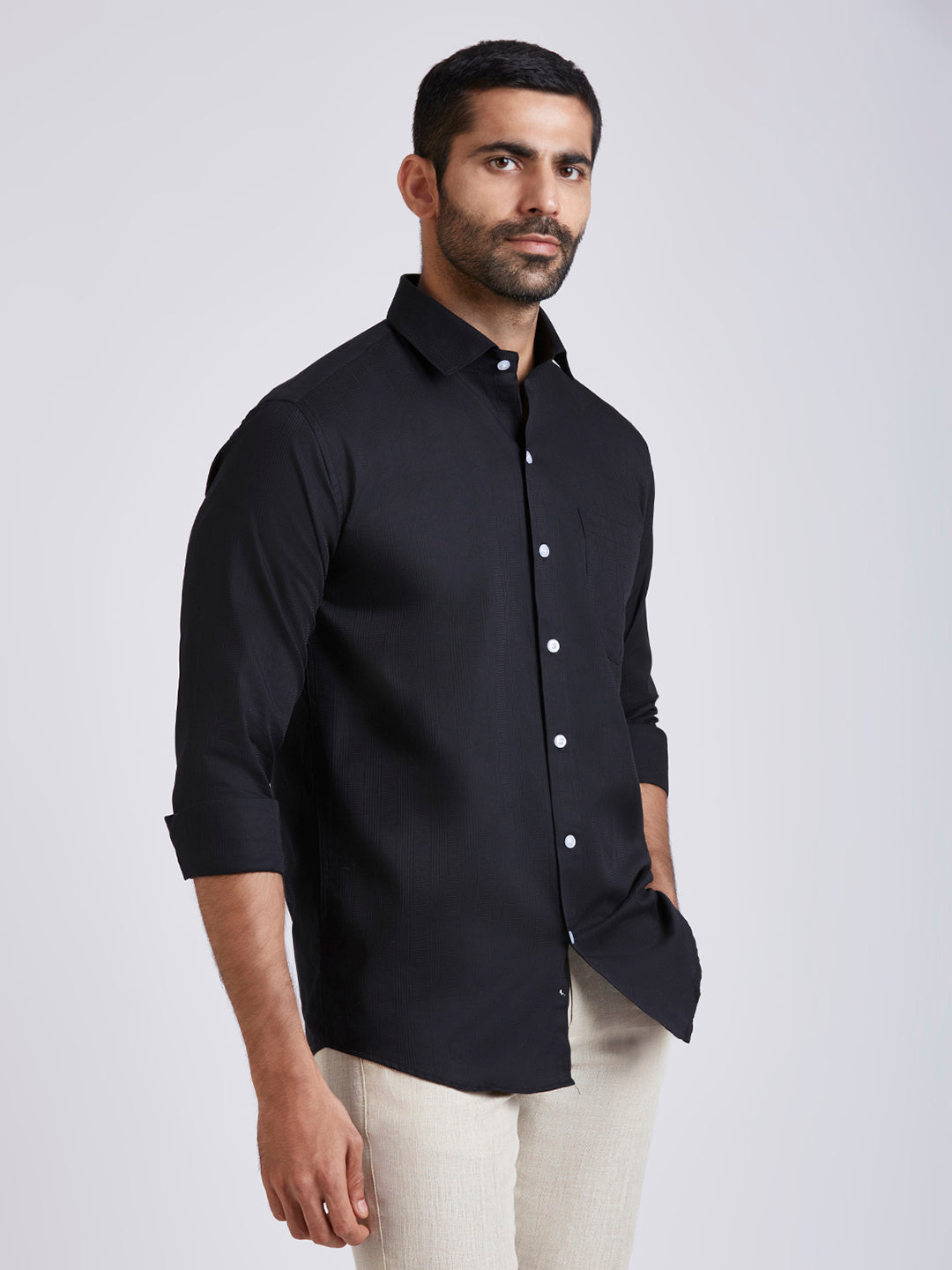 Dobby stripe Shirt - Black